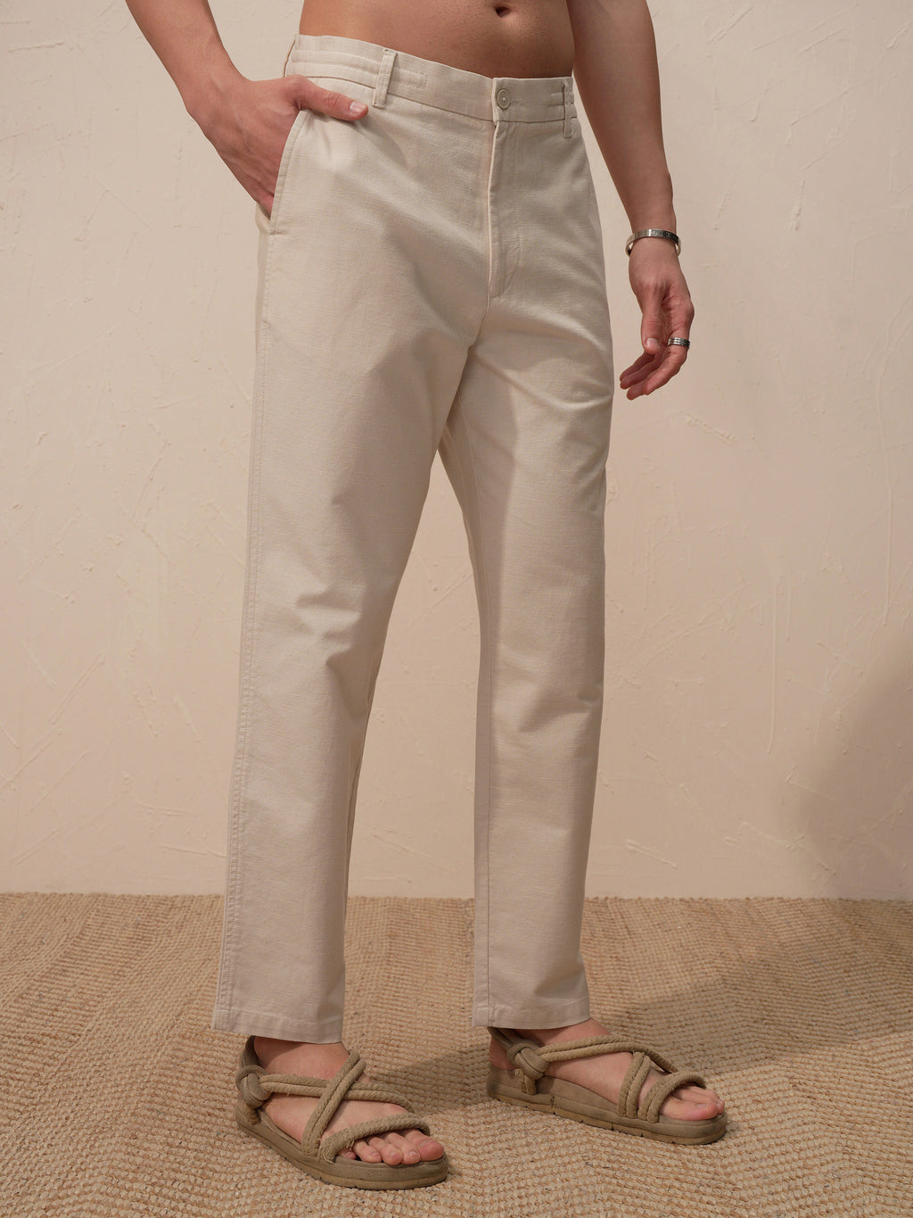 Highlander Men Beige Relaxed Fit Solid Casual Trouser - Beige - Image 6