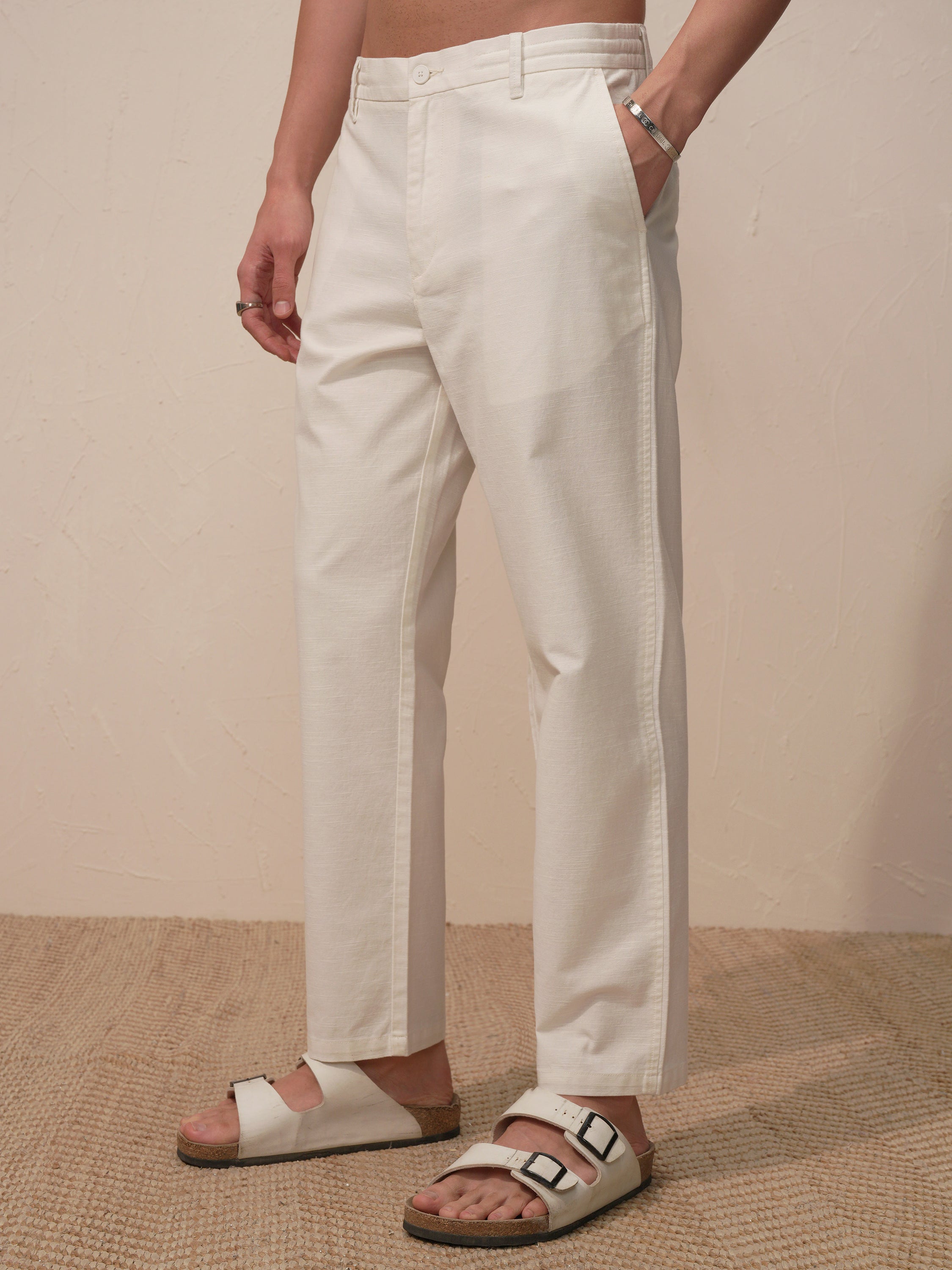 Highlander Men White Relaxed Fit Solid Casual Trouser - White - Image 4