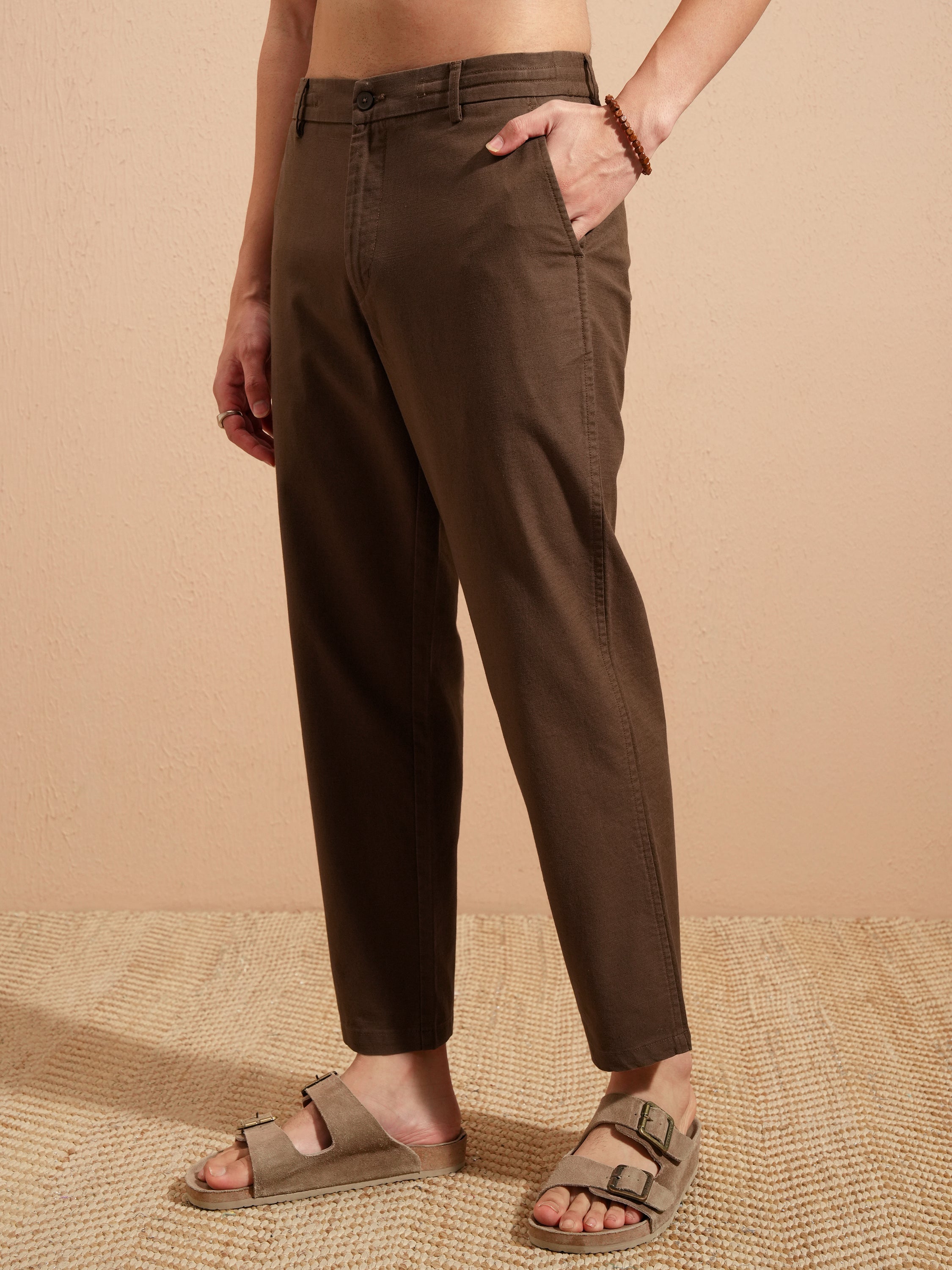 Highlander Men Brown Relaxed Fit Solid Casual Trouser - Brown - Image 4