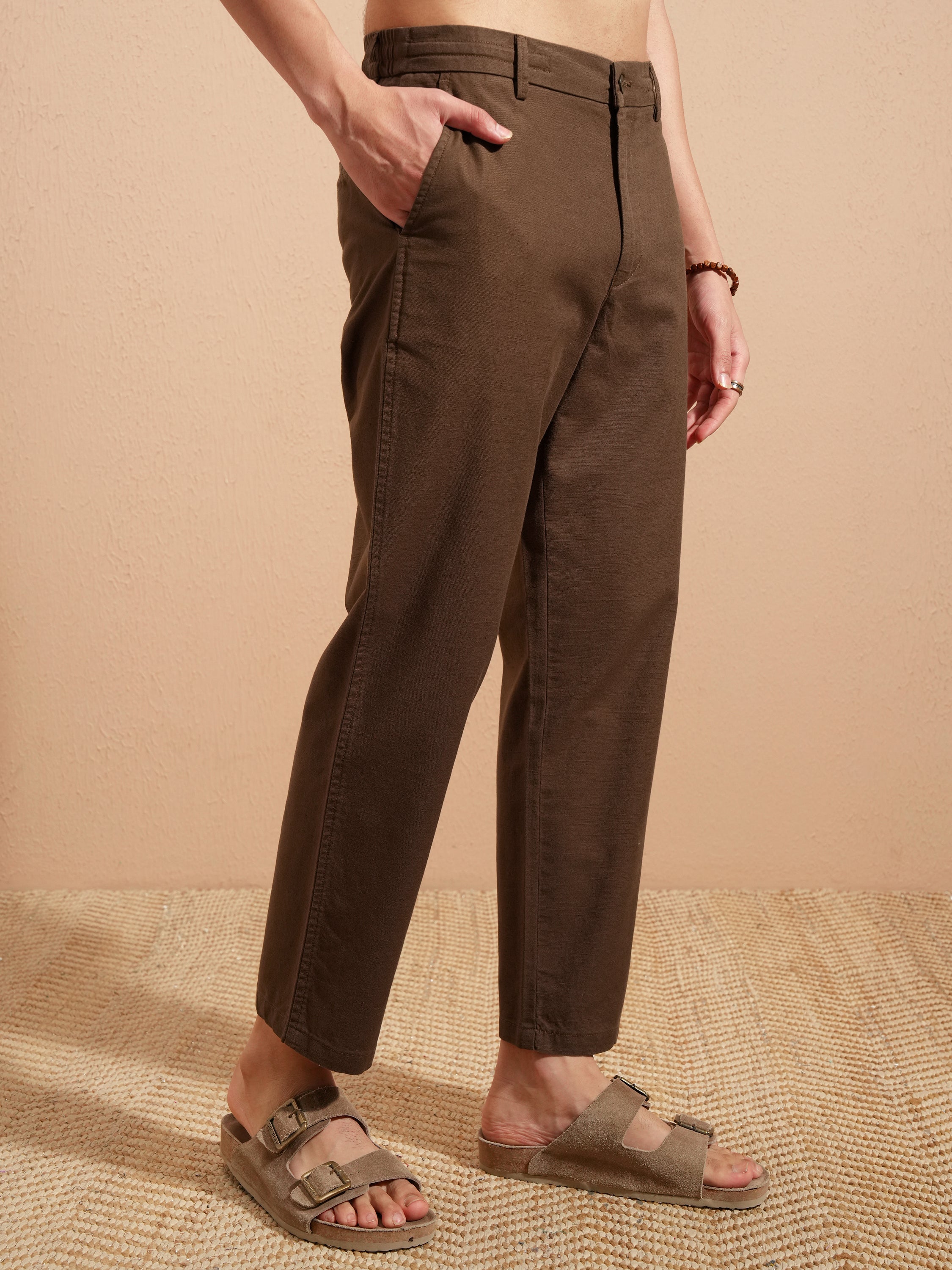 Highlander Men Brown Relaxed Fit Solid Casual Trouser - Brown - Image 6