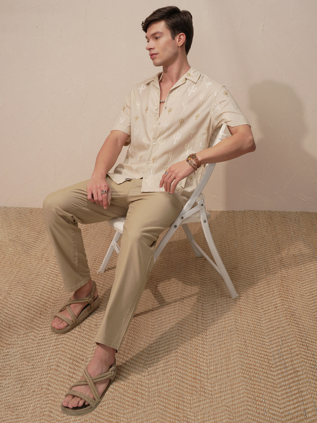 Highlander Men Beige Relaxed Fit Solid Casual Trouser - Beige - Image 2