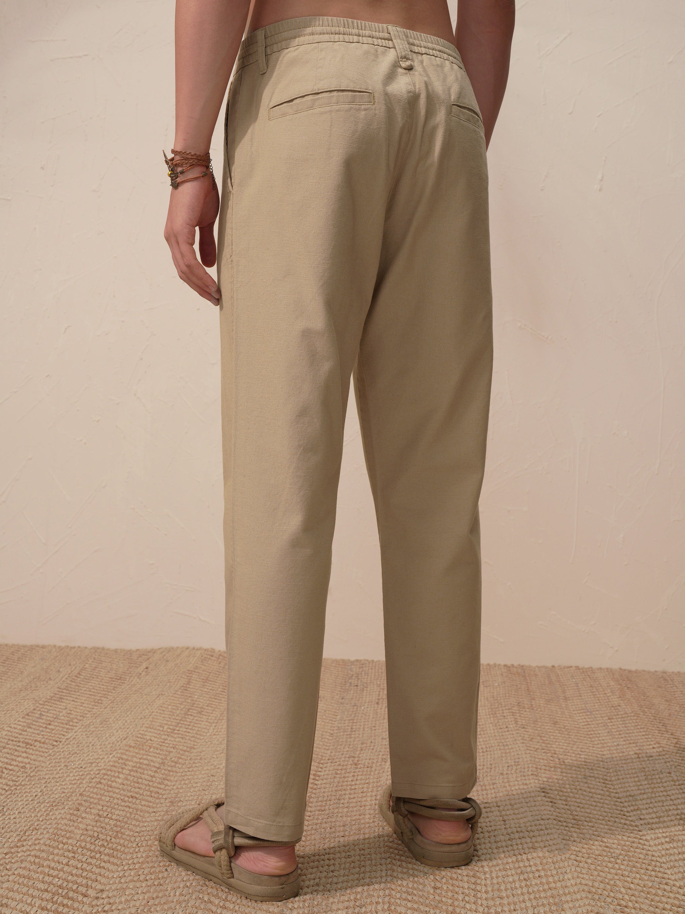Highlander Men Beige Relaxed Fit Solid Casual Trouser - Beige - Image 3