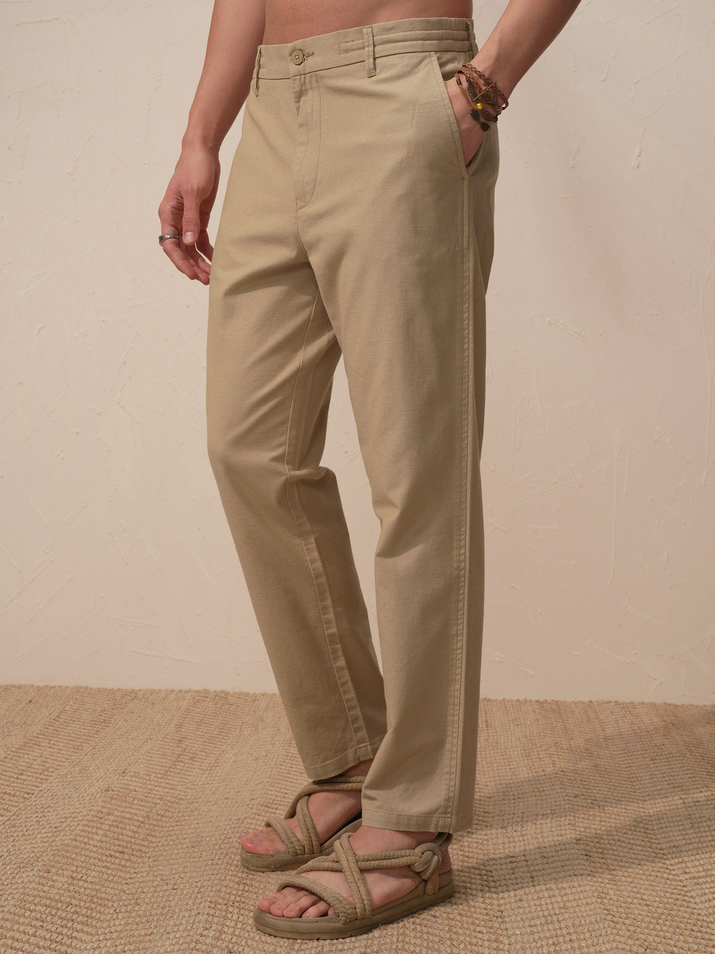 Highlander Men Beige Relaxed Fit Solid Casual Trouser - Beige - Image 4