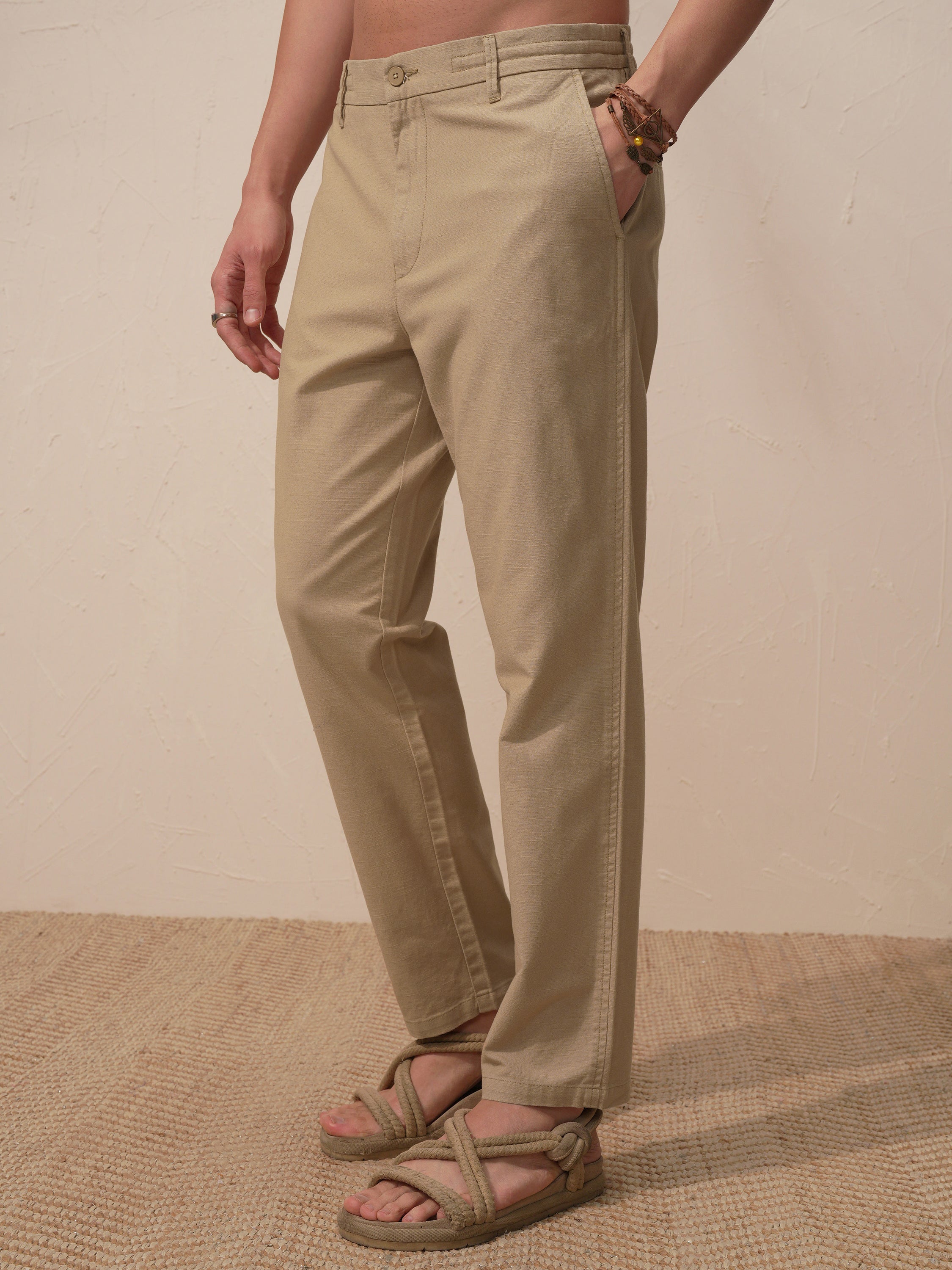 Highlander Men Beige Relaxed Fit Solid Casual Trouser - Beige - Image 4