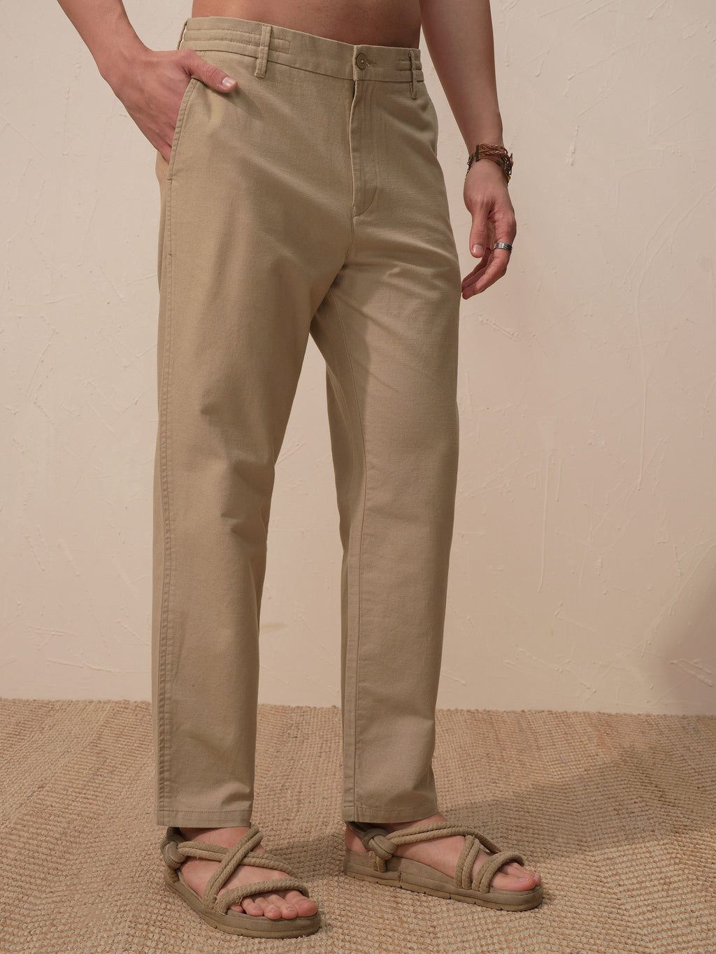 Highlander Men Beige Relaxed Fit Solid Casual Trouser - Beige - Image 6