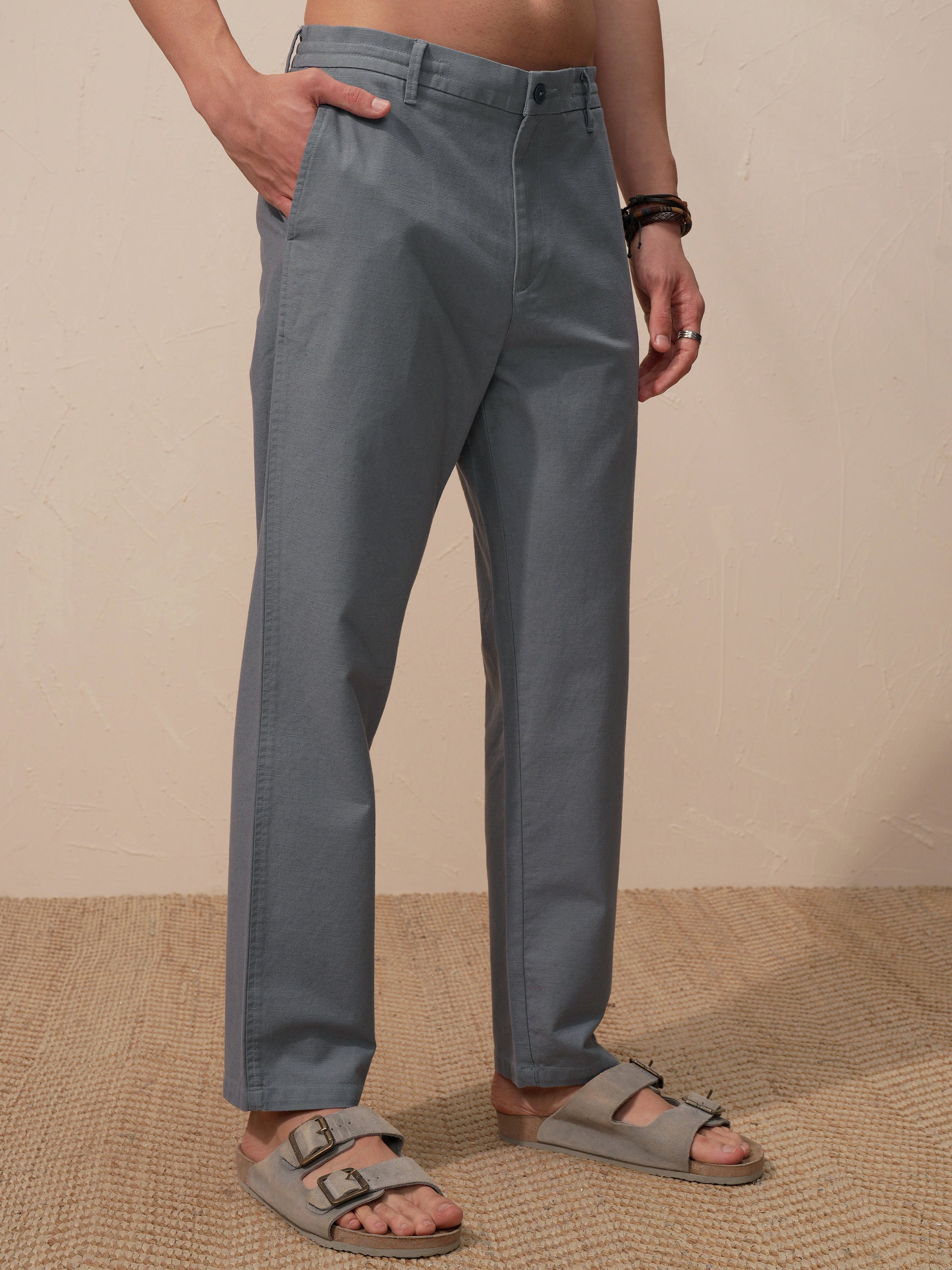Highlander Men Grey Relaxed Fit Solid Casual Trouser - Grey - Image 6