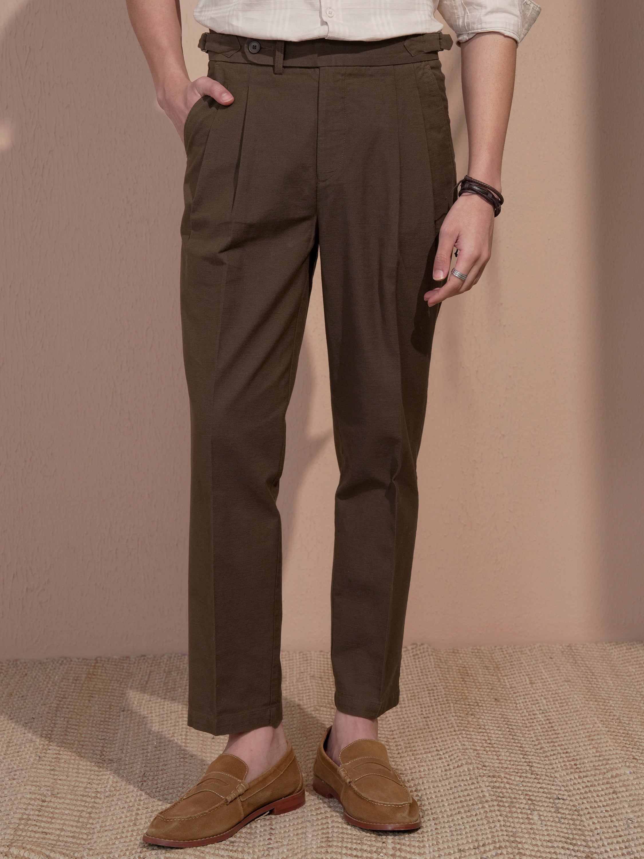 Highlander Men Brown Relaxed Fit Solid Casual Trouser - Brown - Image 1