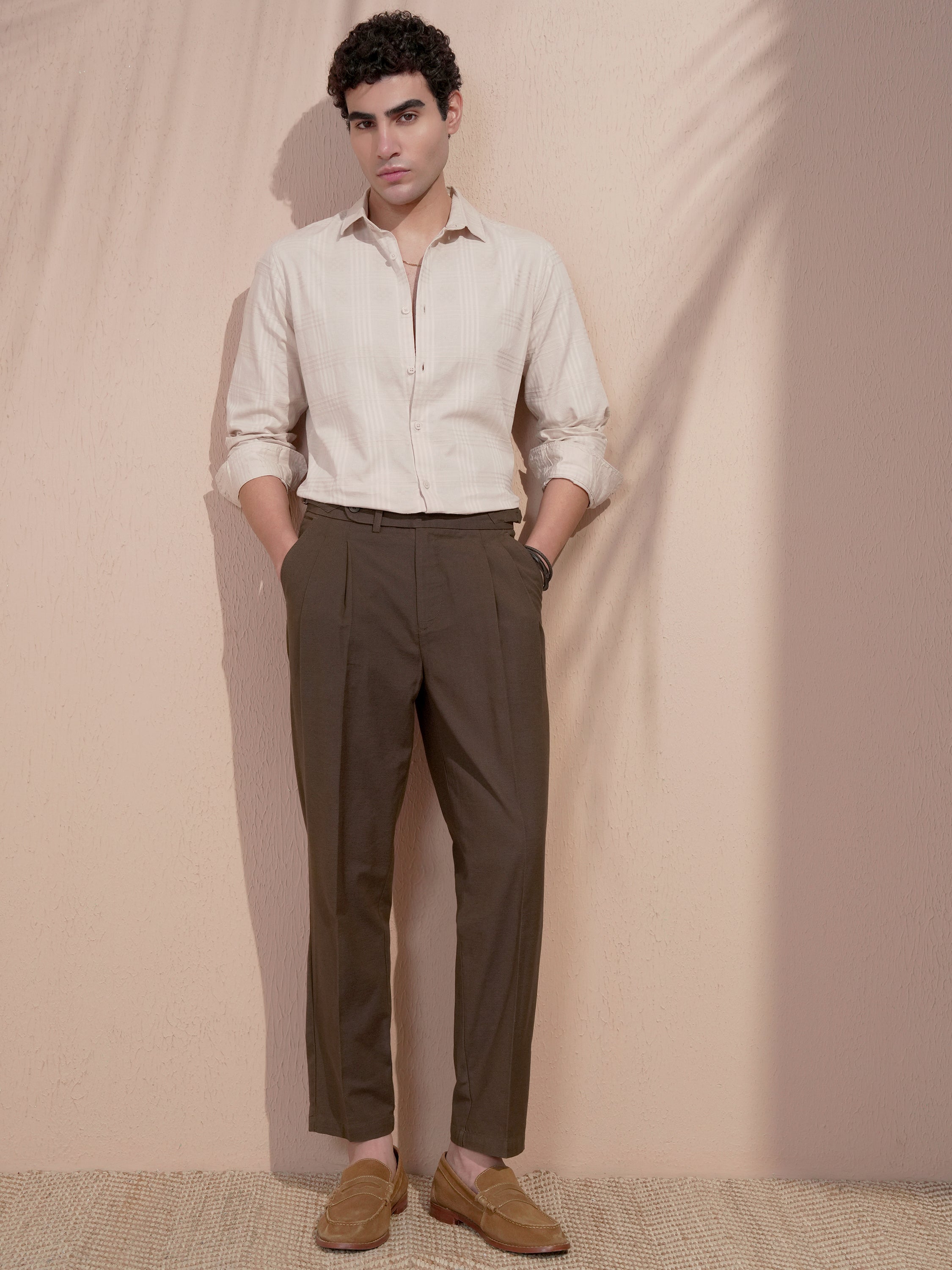 Highlander Men Brown Relaxed Fit Solid Casual Trouser - Brown - Image 2