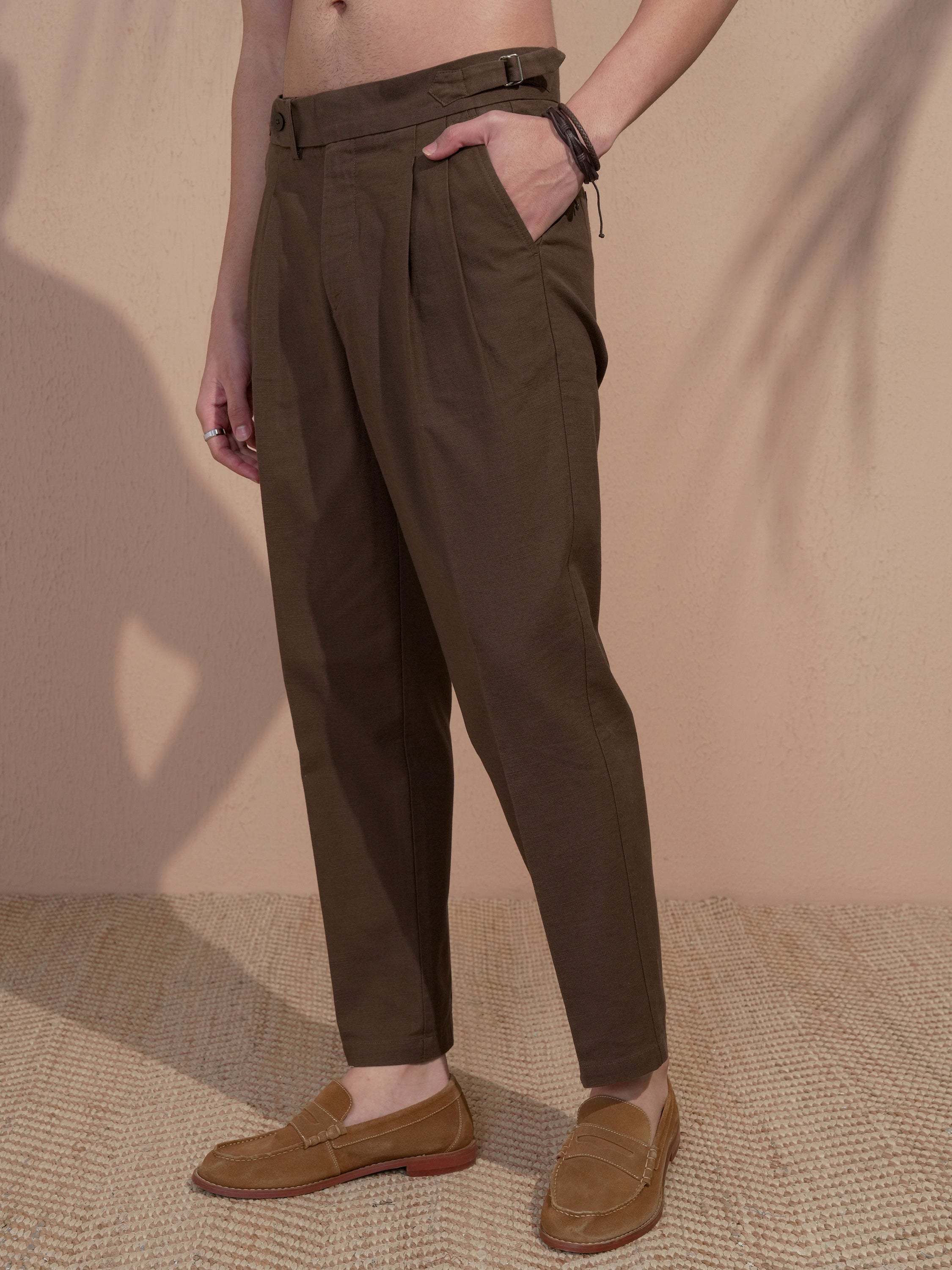 Highlander Men Brown Relaxed Fit Solid Casual Trouser - Brown - Image 4