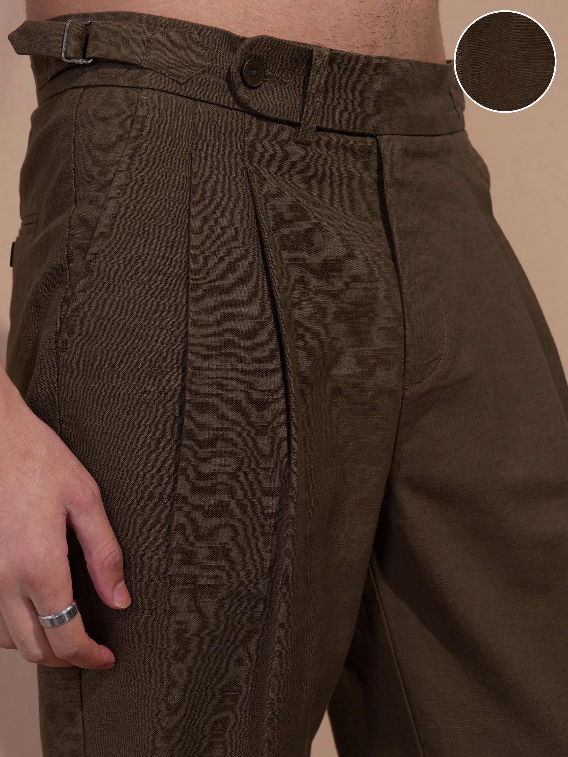 Highlander Men Brown Relaxed Fit Solid Casual Trouser - Brown - Image 5