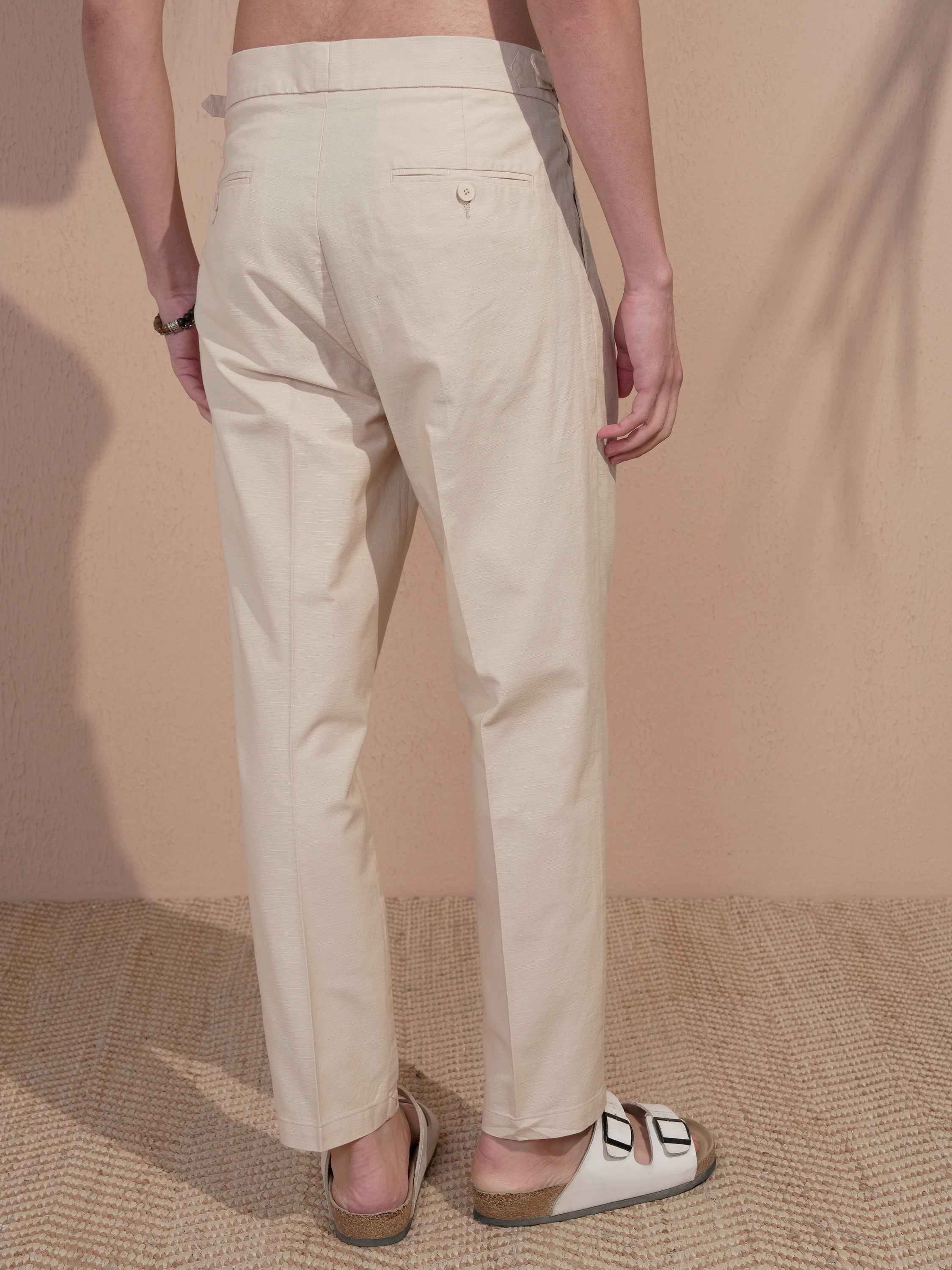 Highlander Men Off White Relaxed Fit Solid Casual Trouser - Off White - Image 3