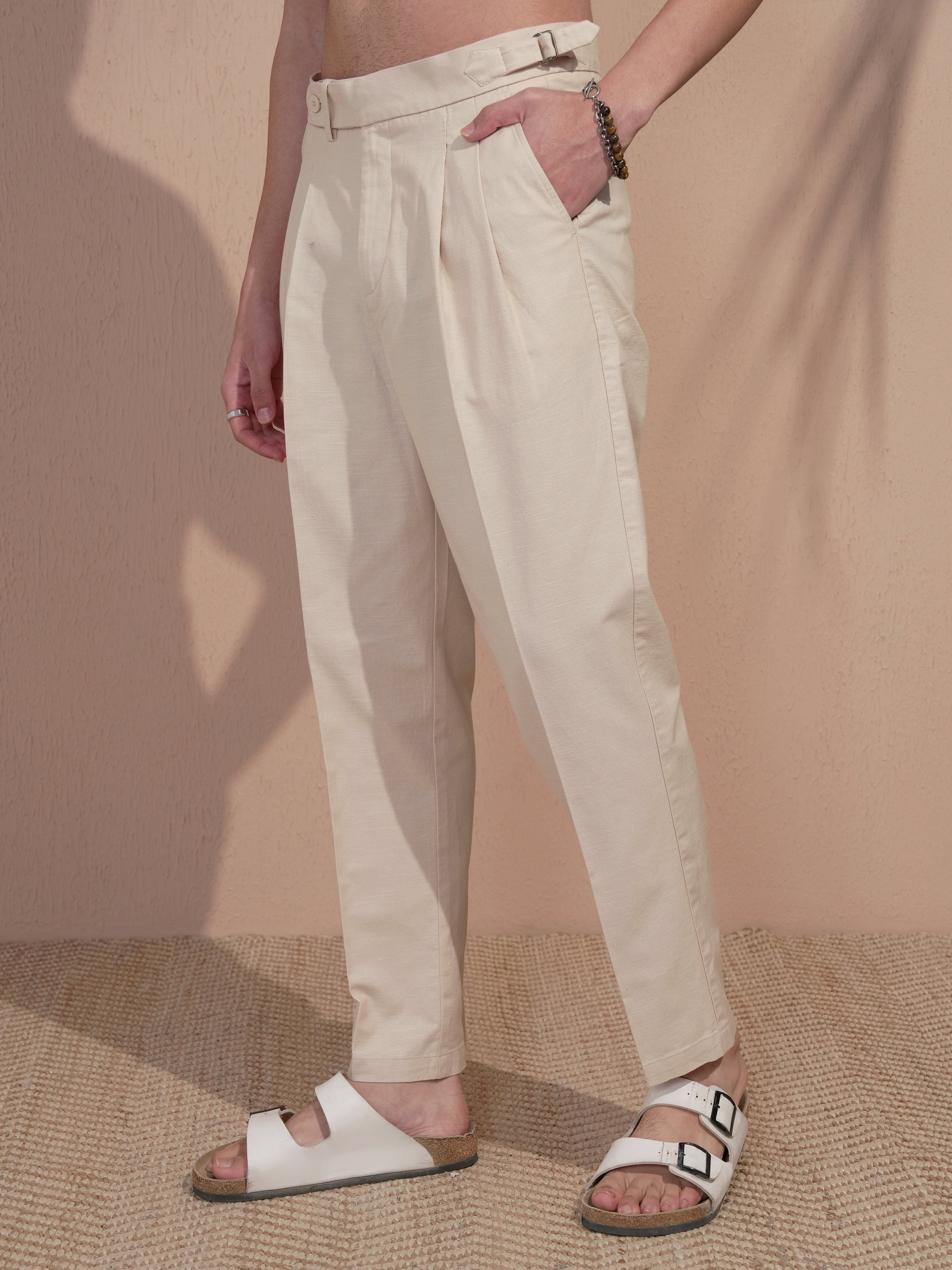 Highlander Men Off White Relaxed Fit Solid Casual Trouser - Off White - Image 4