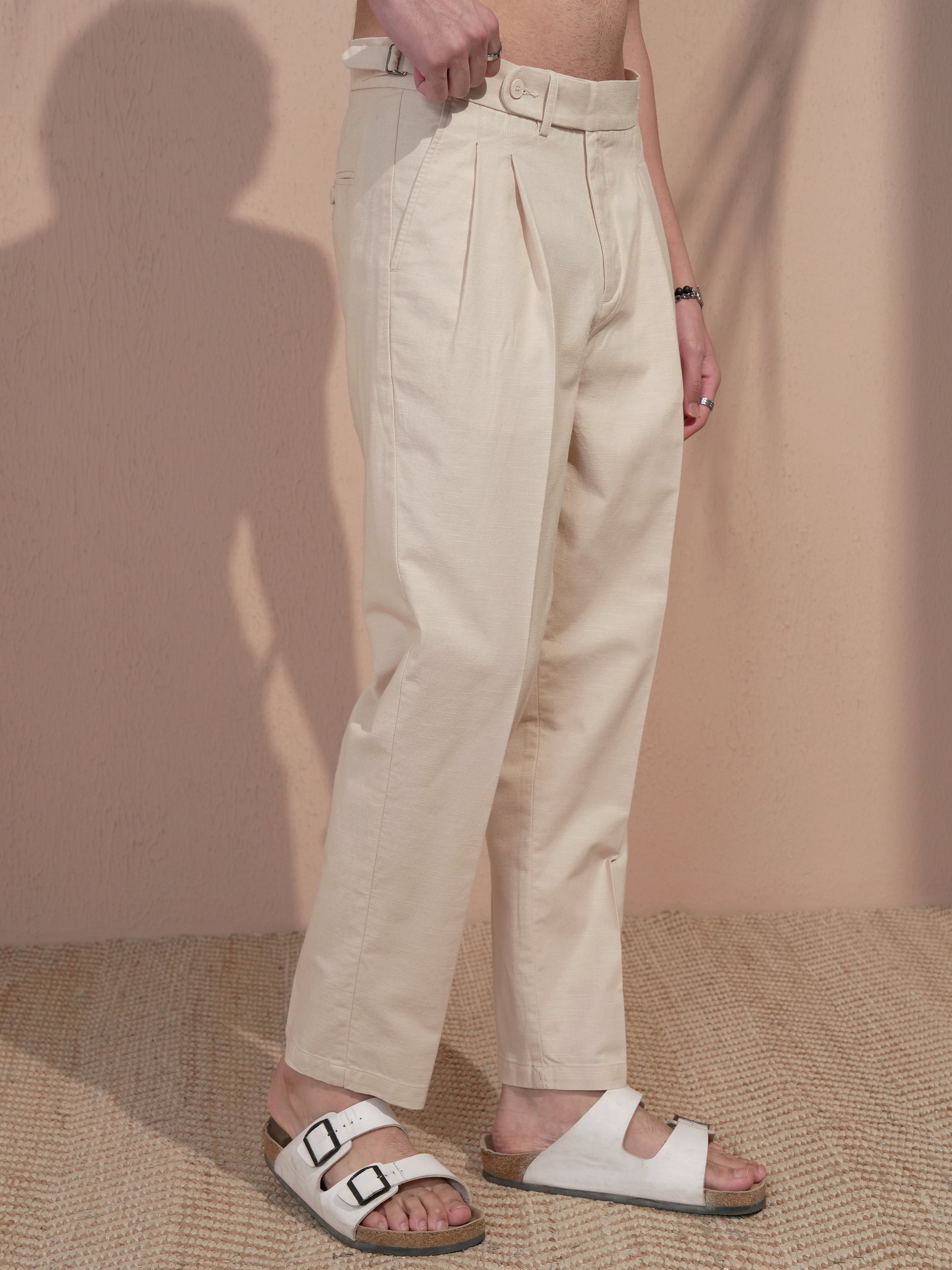 Highlander Men Off White Relaxed Fit Solid Casual Trouser - Off White - Image 6