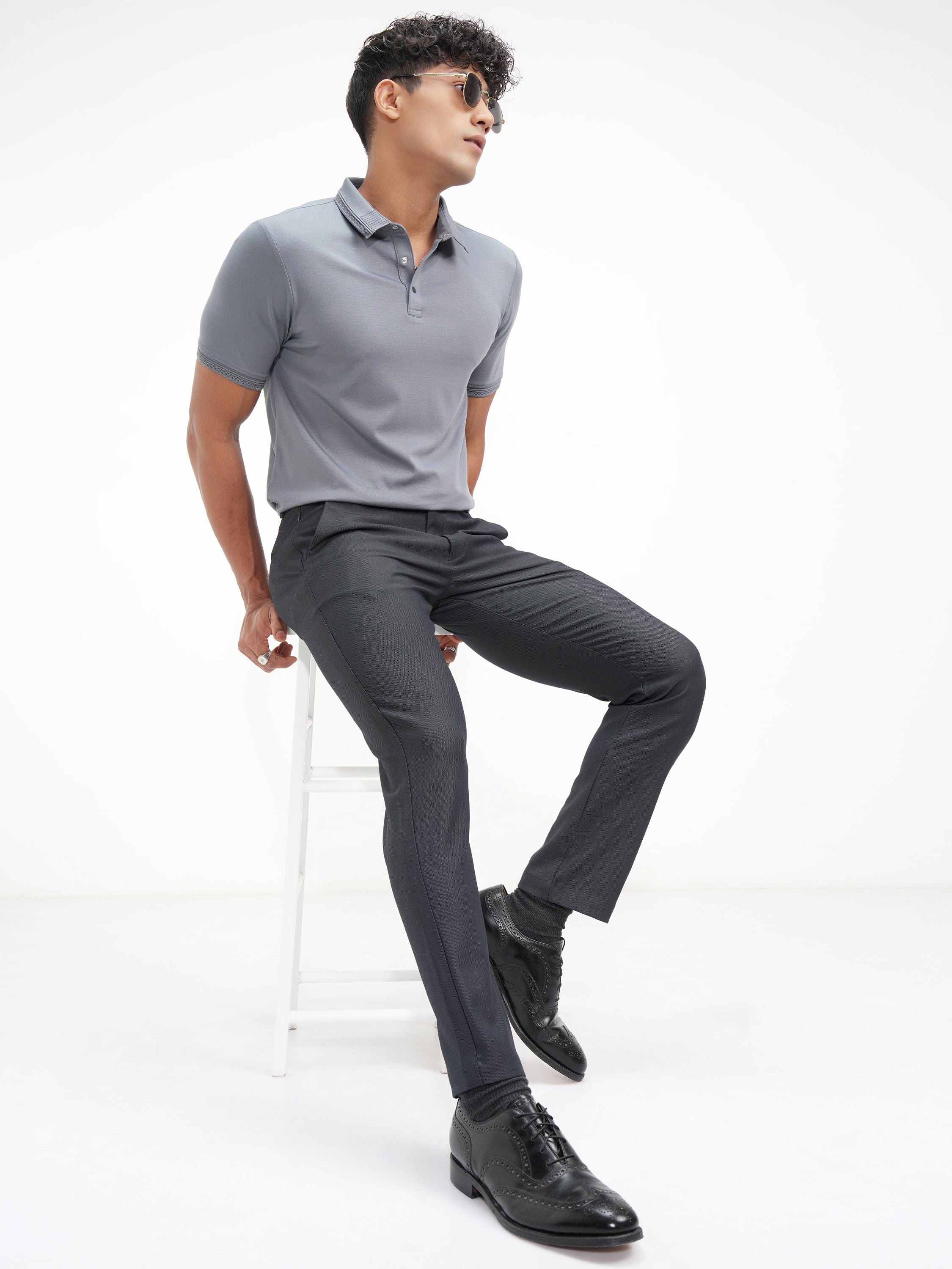 Highlander Men Navy Blue Slim Fit Solid Casual Trouser - Navy Blue - Image 2