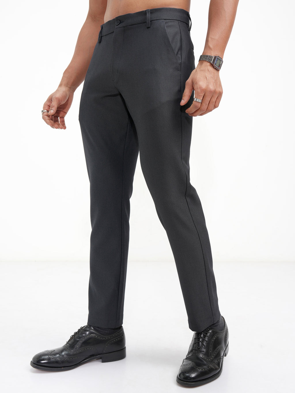 Highlander Men Navy Blue Slim Fit Solid Casual Trouser - Navy Blue - Image 4