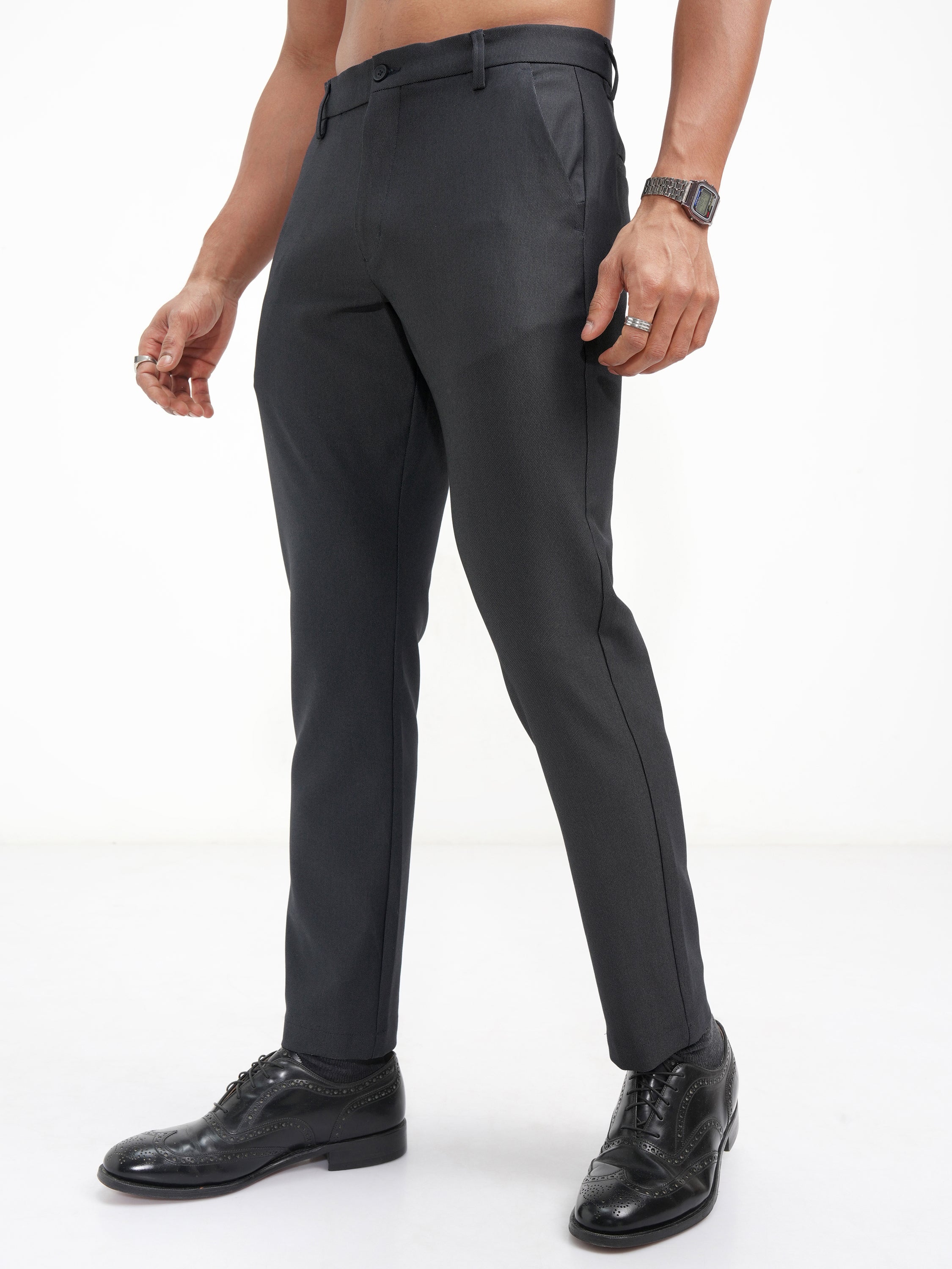 Highlander Men Navy Blue Slim Fit Solid Casual Trouser - Navy Blue - Image 4