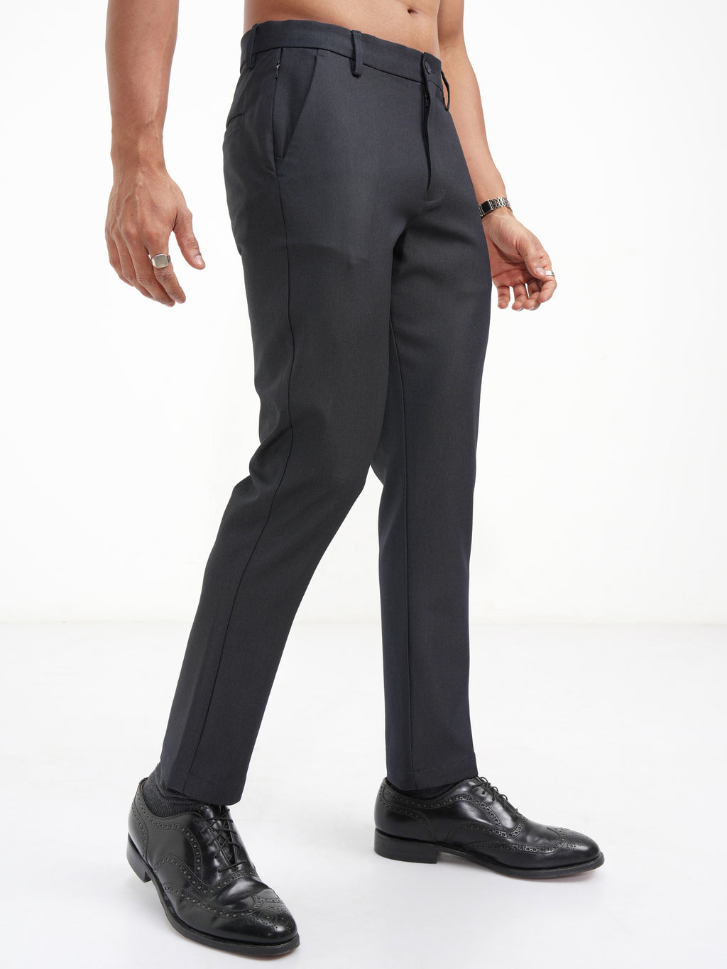 Highlander Men Navy Blue Slim Fit Solid Casual Trouser - Navy Blue - Image 6