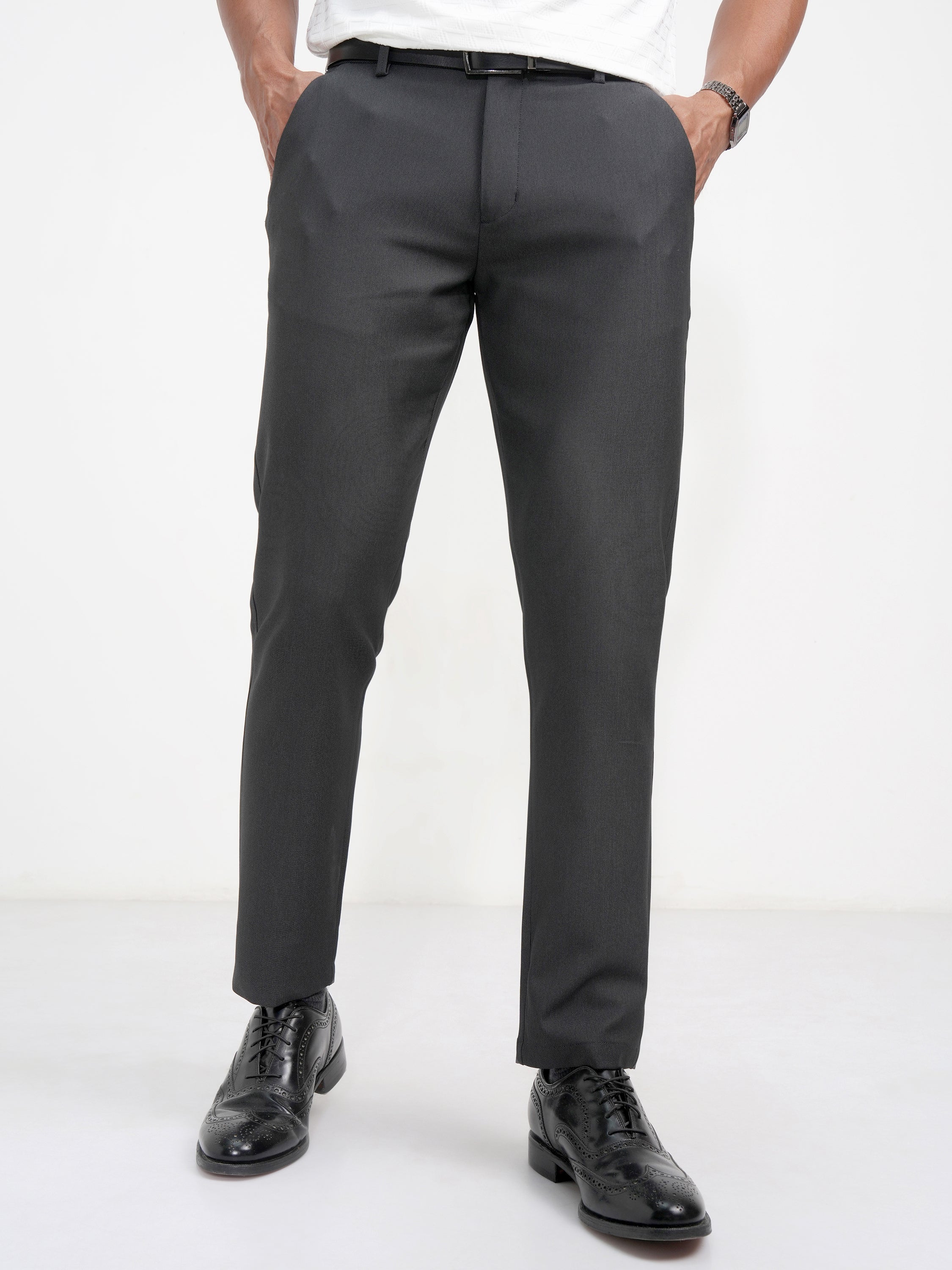 Highlander Men Black Slim Fit SOlid Casual Trouser - Black - Image 1