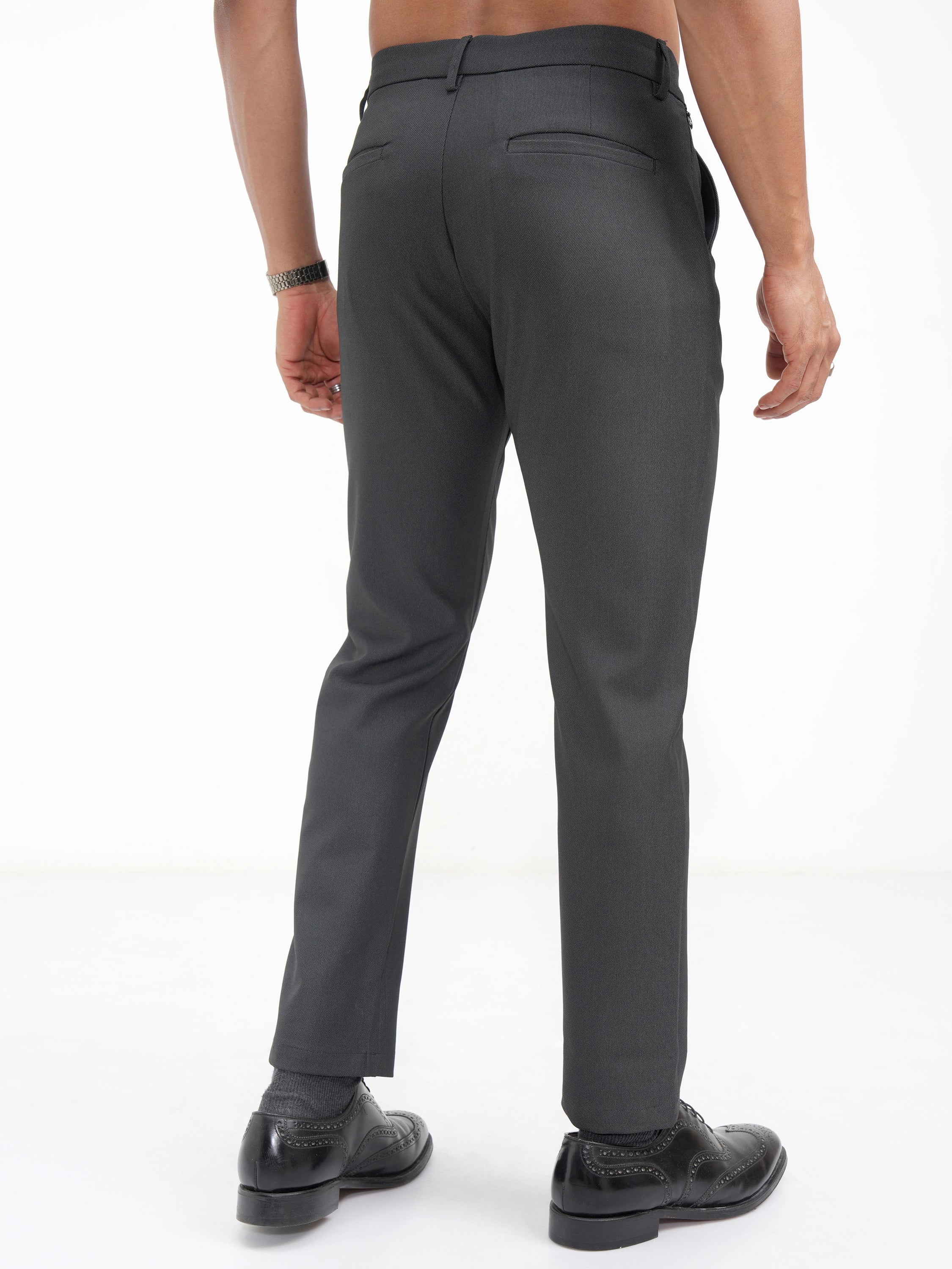 Highlander Men Black Slim Fit SOlid Casual Trouser - Black - Image 3