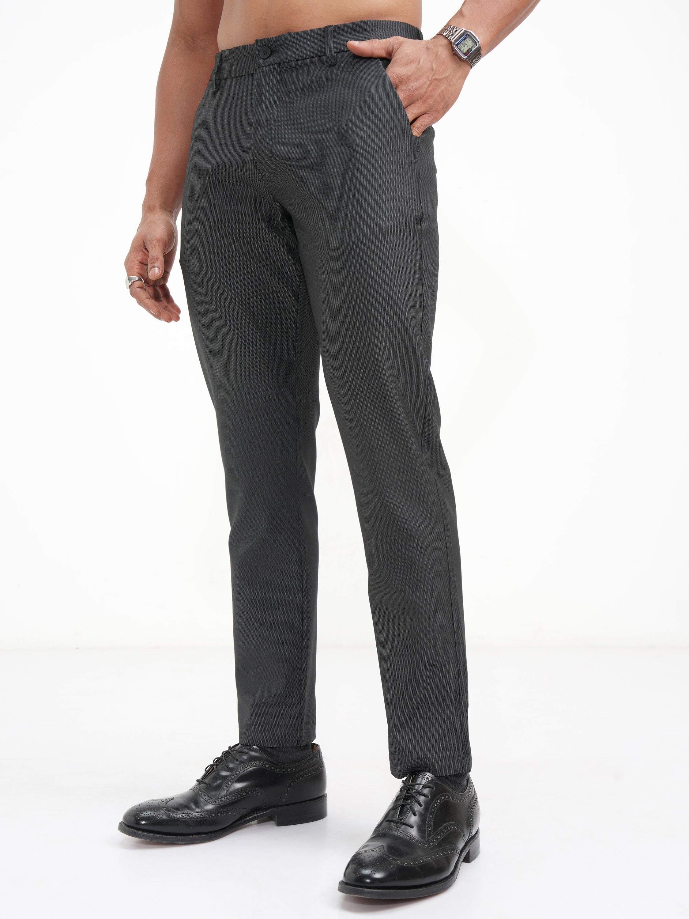 Highlander Men Black Slim Fit SOlid Casual Trouser - Black - Image 4