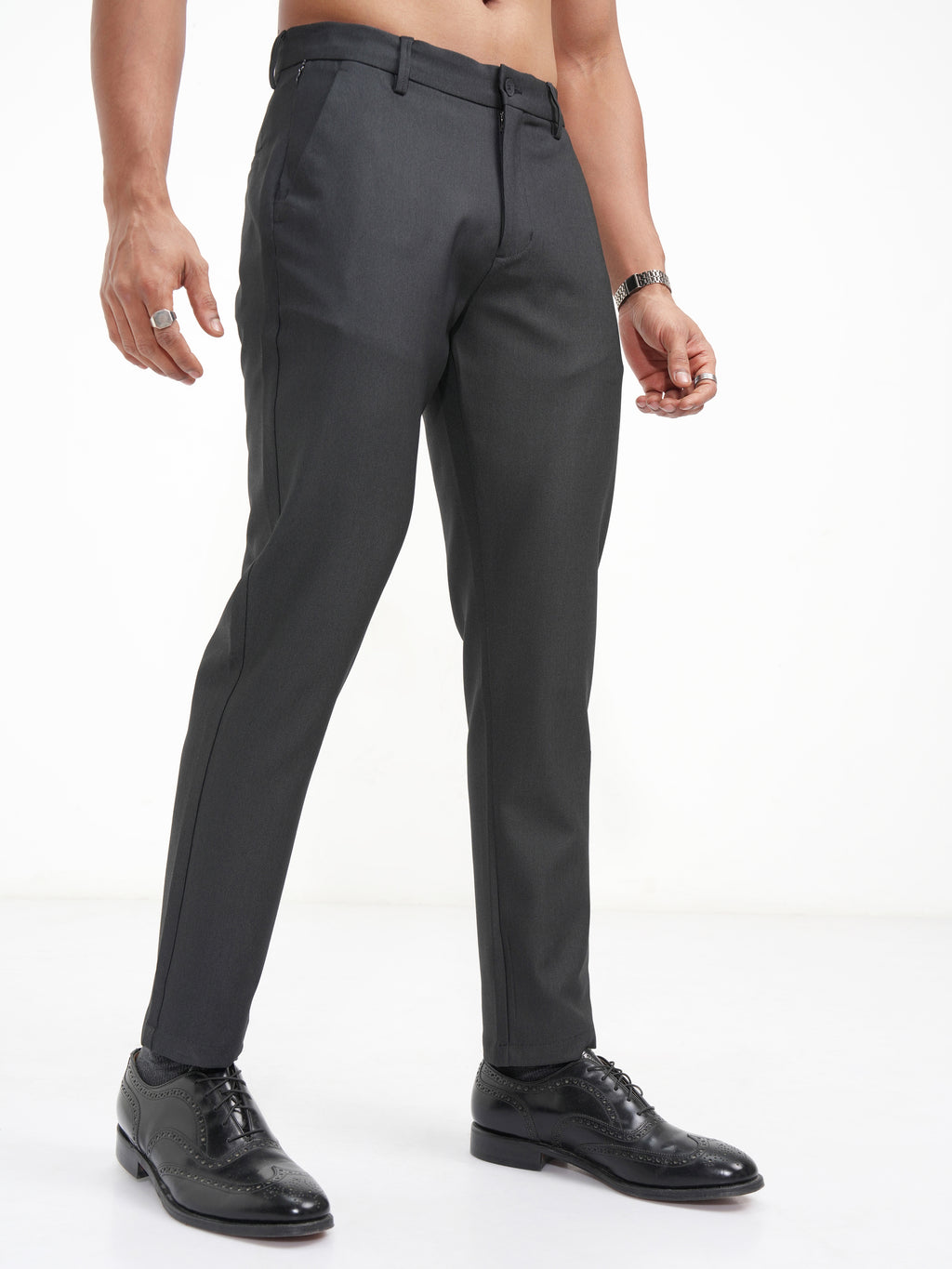 Highlander Men Black Slim Fit SOlid Casual Trouser - Black - Image 6