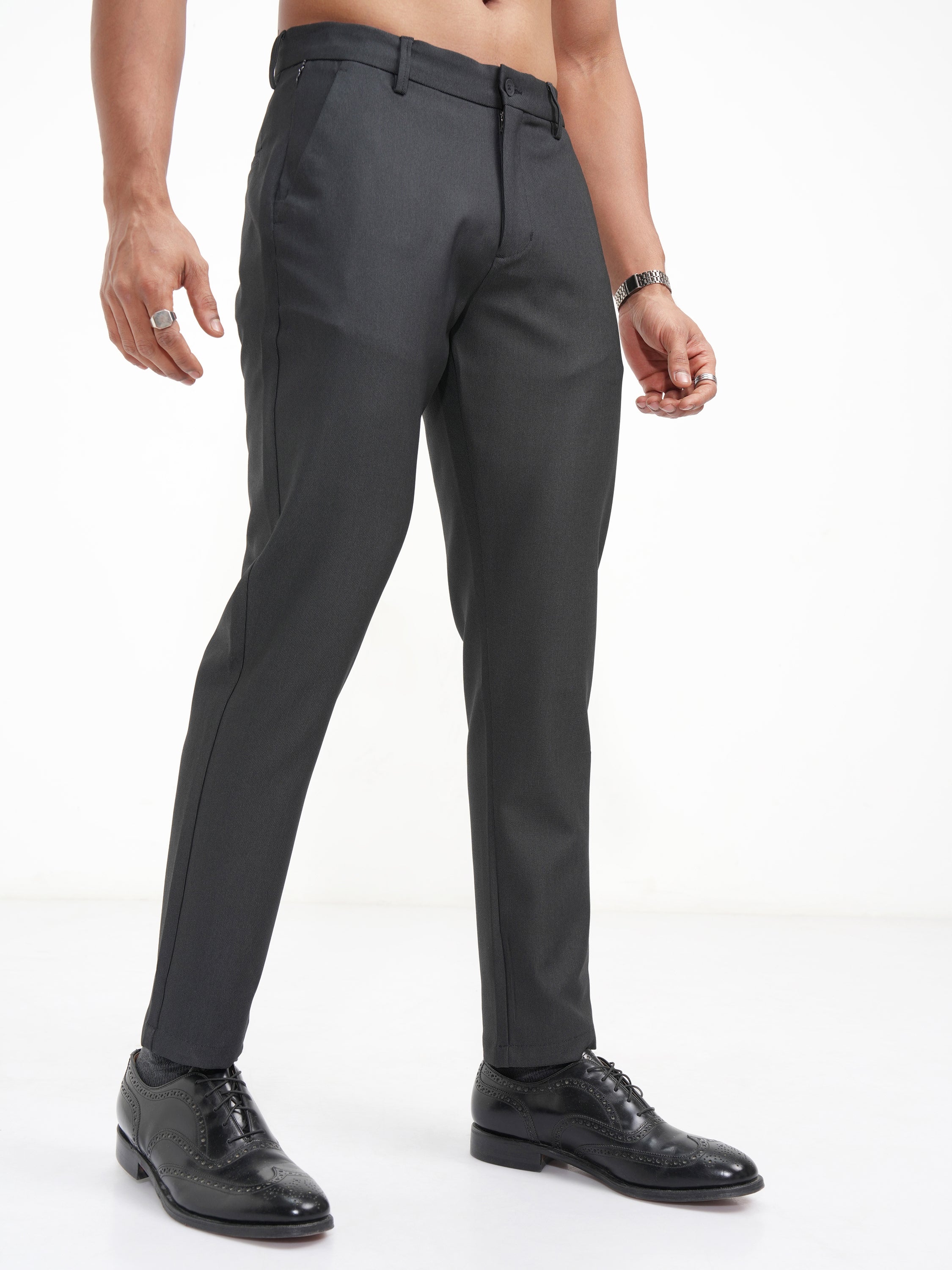 Highlander Men Black Slim Fit SOlid Casual Trouser - Black - Image 6