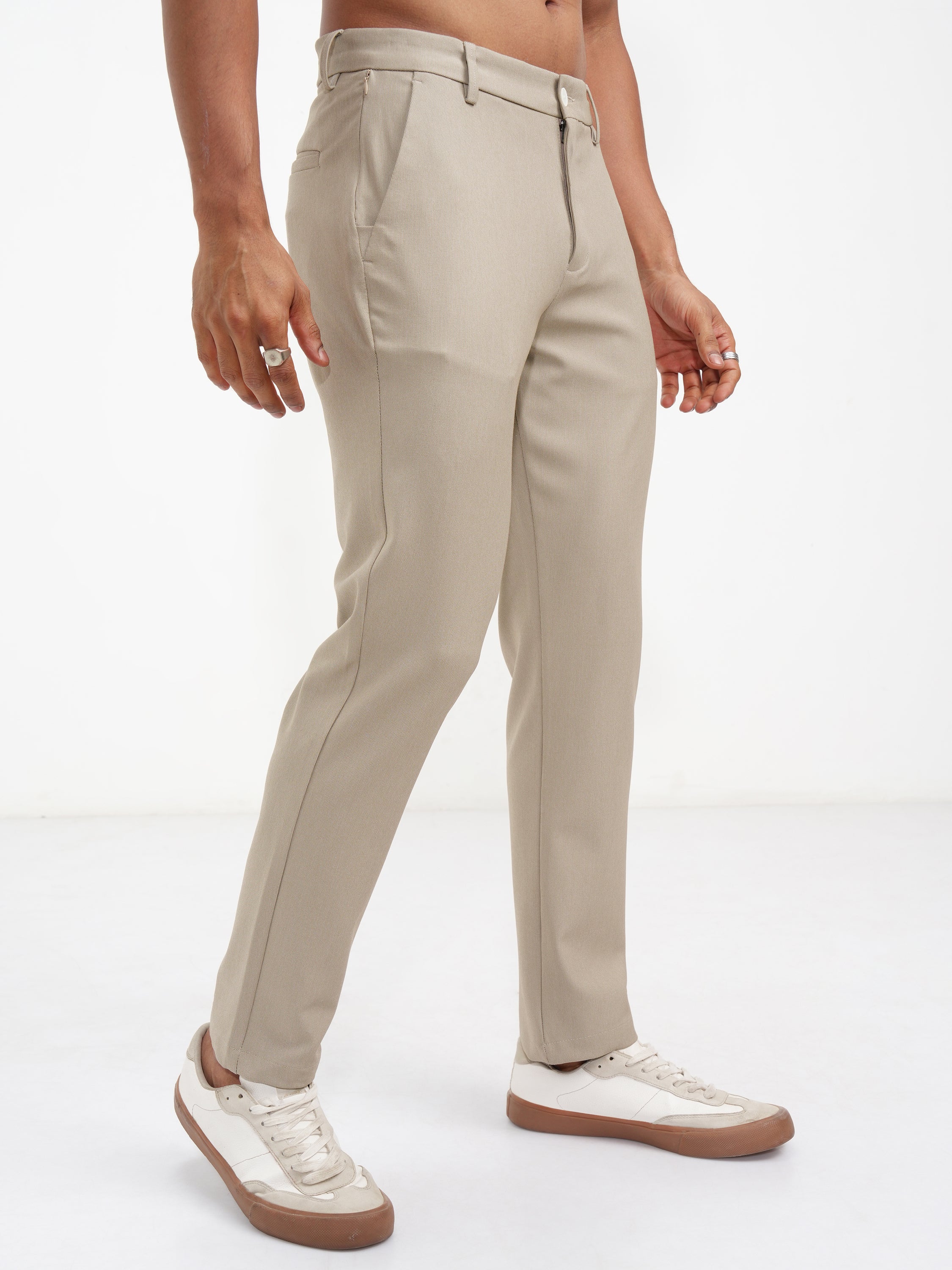 Highlander Men Beige Slim Fit Solid Casual Trouser - Beige - Image 6