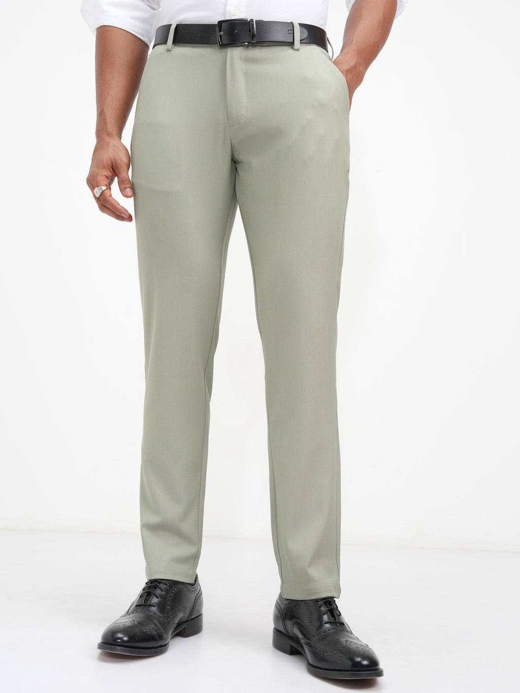 Highlander Men Green Slim Fit SOlid Casual Trouser - Green - Image 1