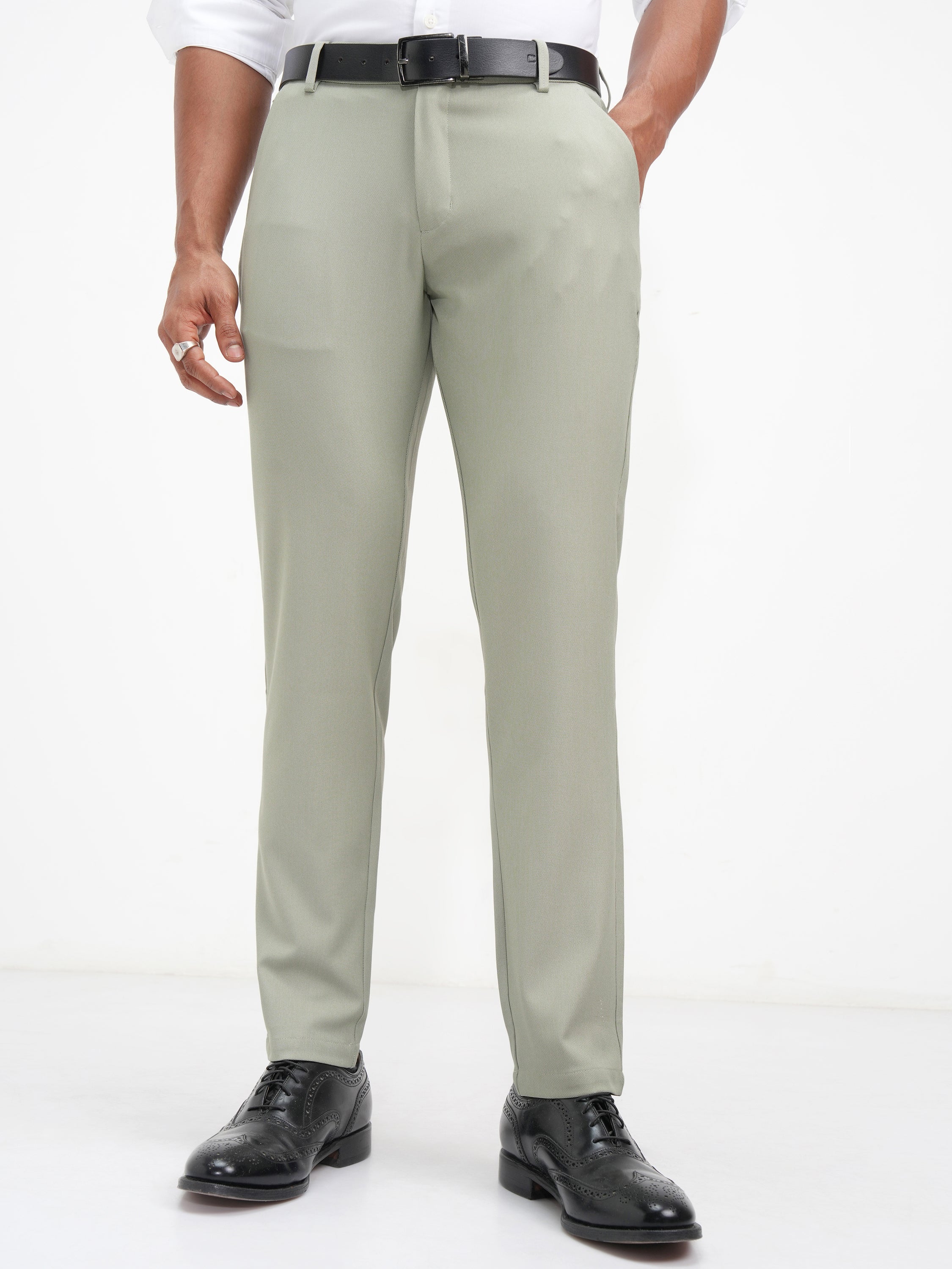 Highlander Men Green Slim Fit SOlid Casual Trouser - Green - Image 1