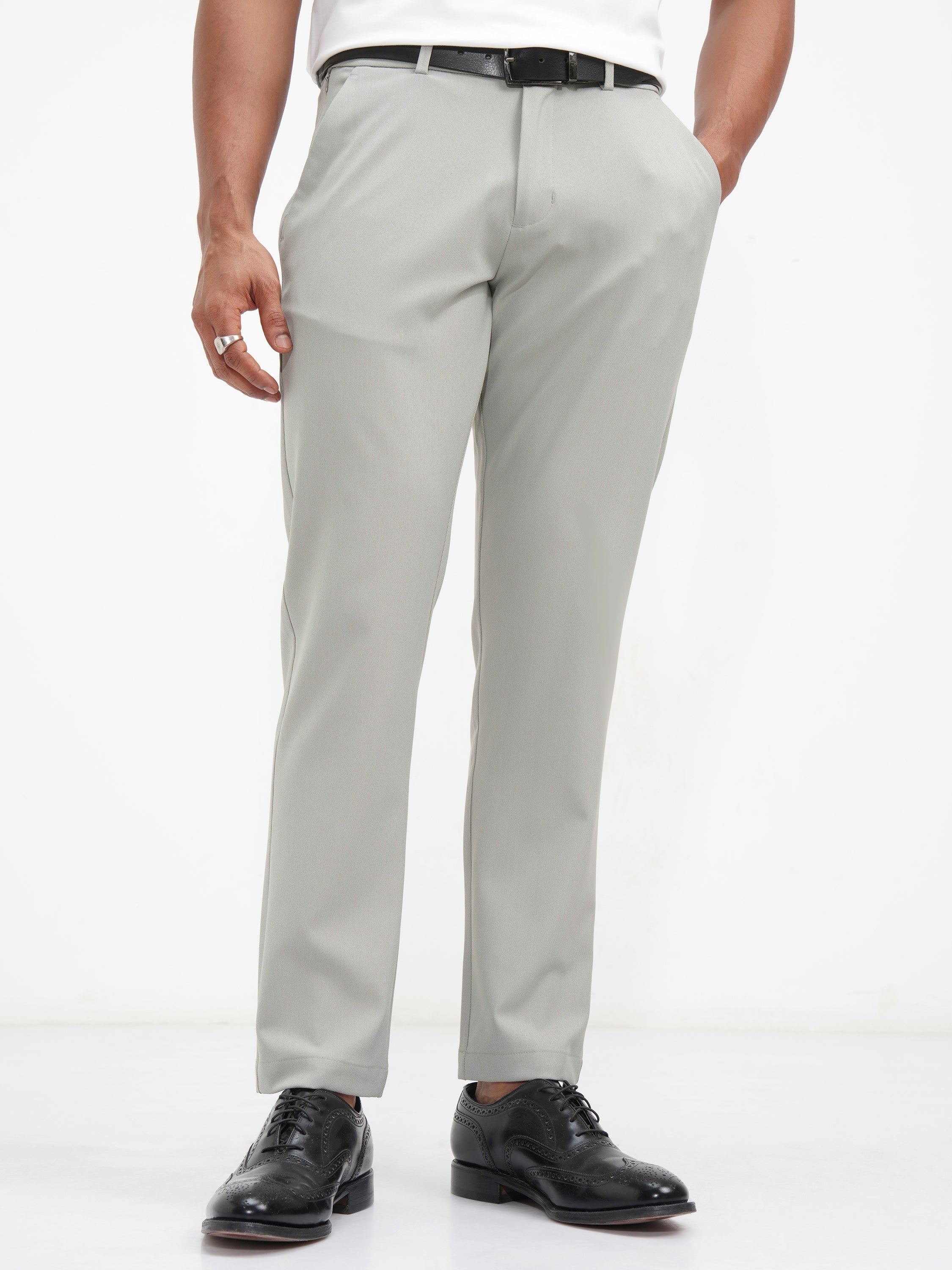 Highlander Men Grey Slim Fit Solid Casual Trouser - Grey - Image 1