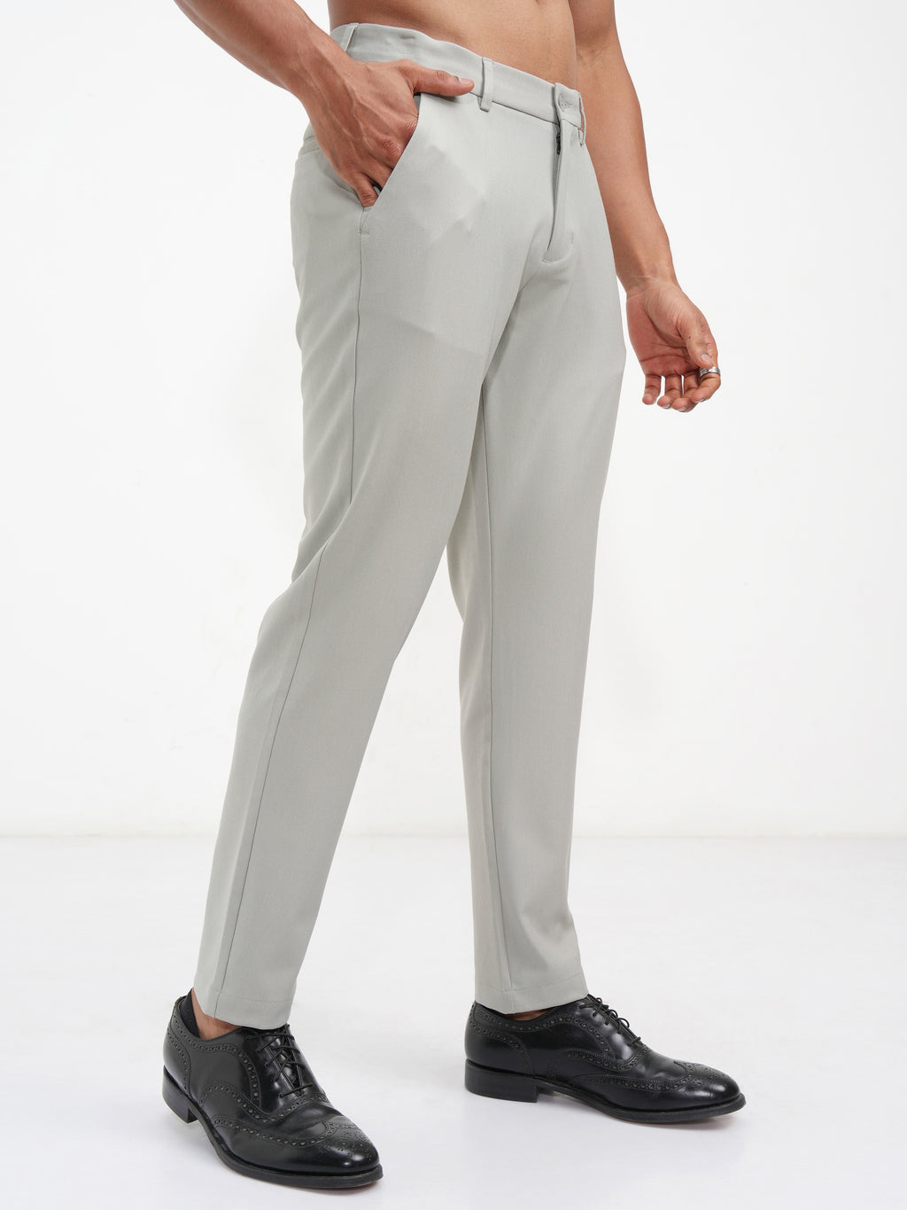 Highlander Men Grey Slim Fit Solid Casual Trouser - Grey - Image 6