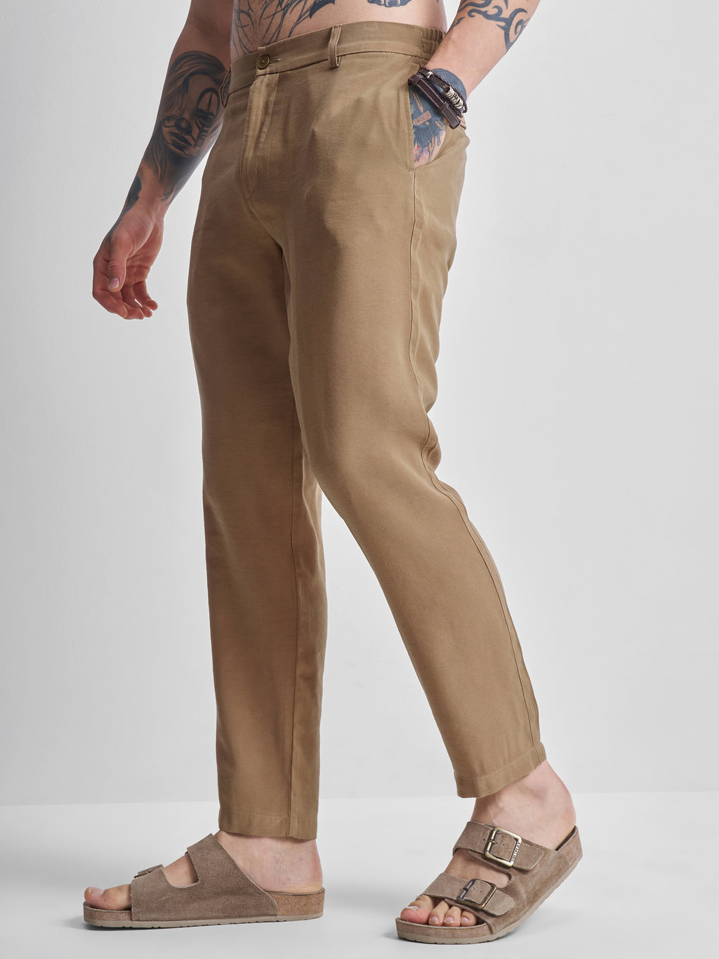 Highlander Men Brown Relaxed Fit Solid Regular Trousers - Brown - Image 4
