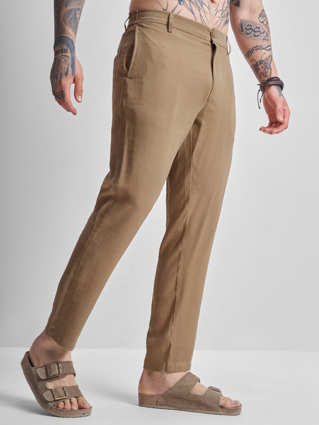 Highlander Men Brown Relaxed Fit Solid Regular Trousers - Brown - Image 6