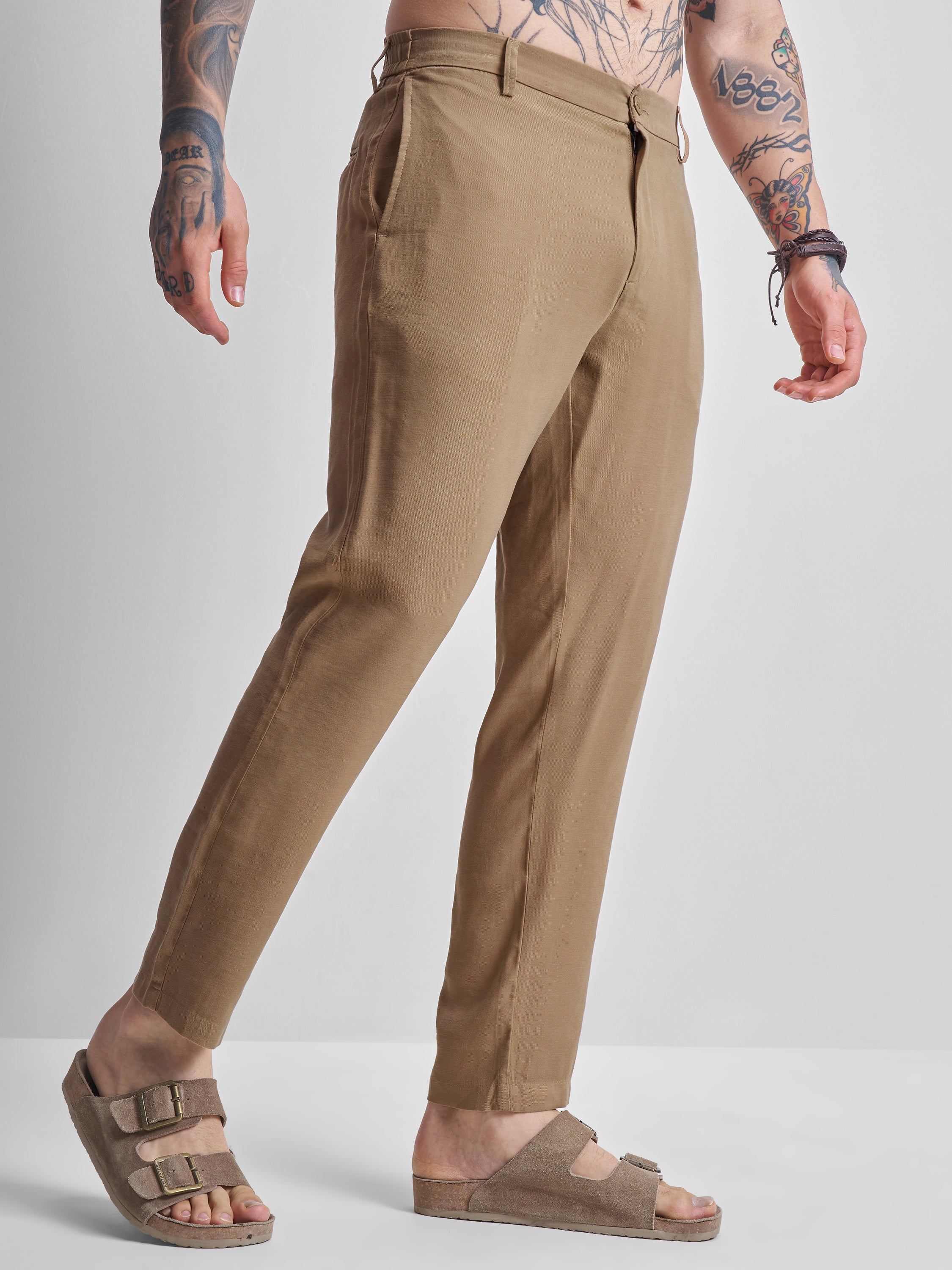 Highlander Men Brown Relaxed Fit Solid Regular Trousers - Brown - Image 6