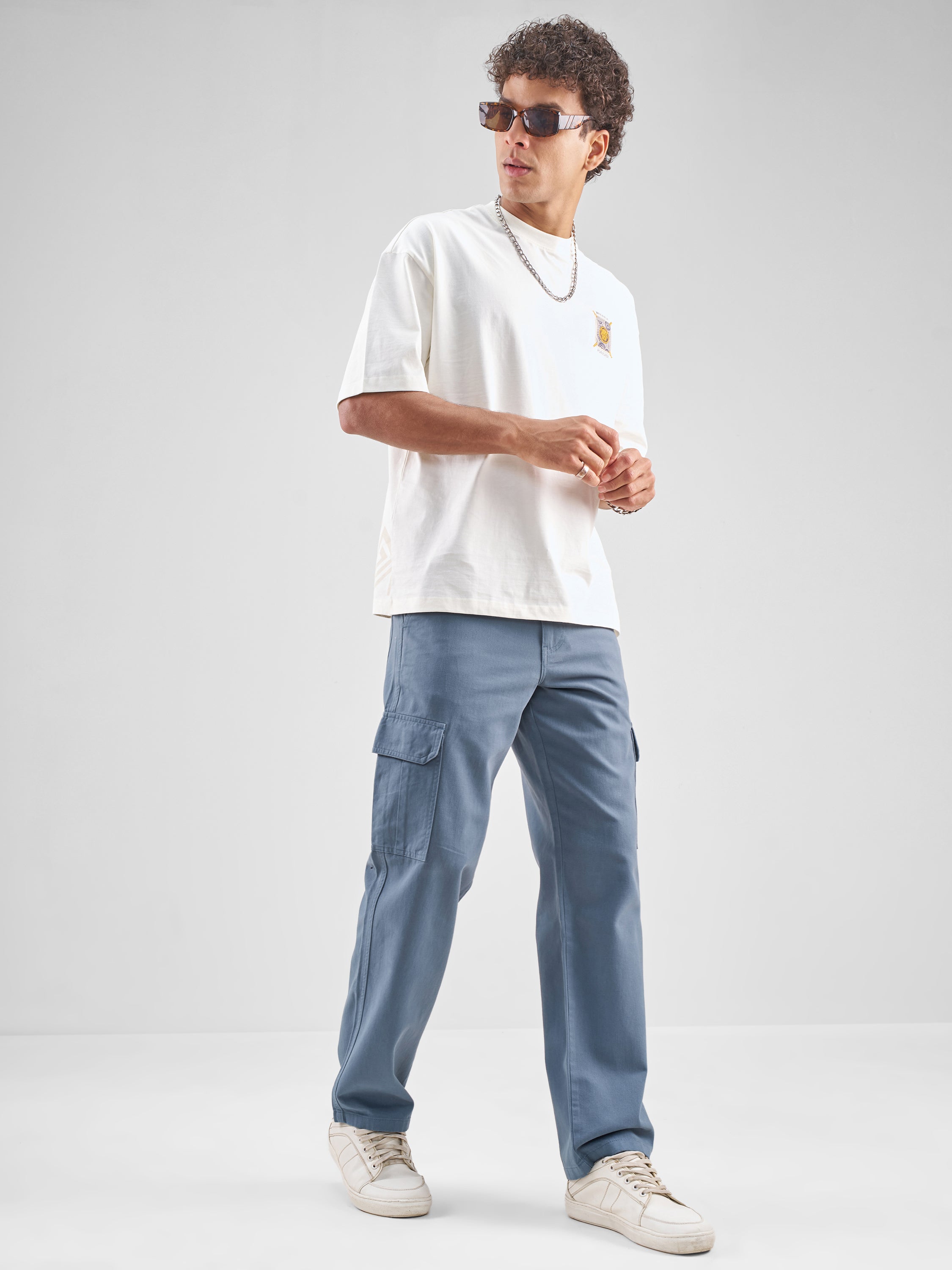 Highlander Men Blue Straight Fit Solid Cargos - Blue - Image 2