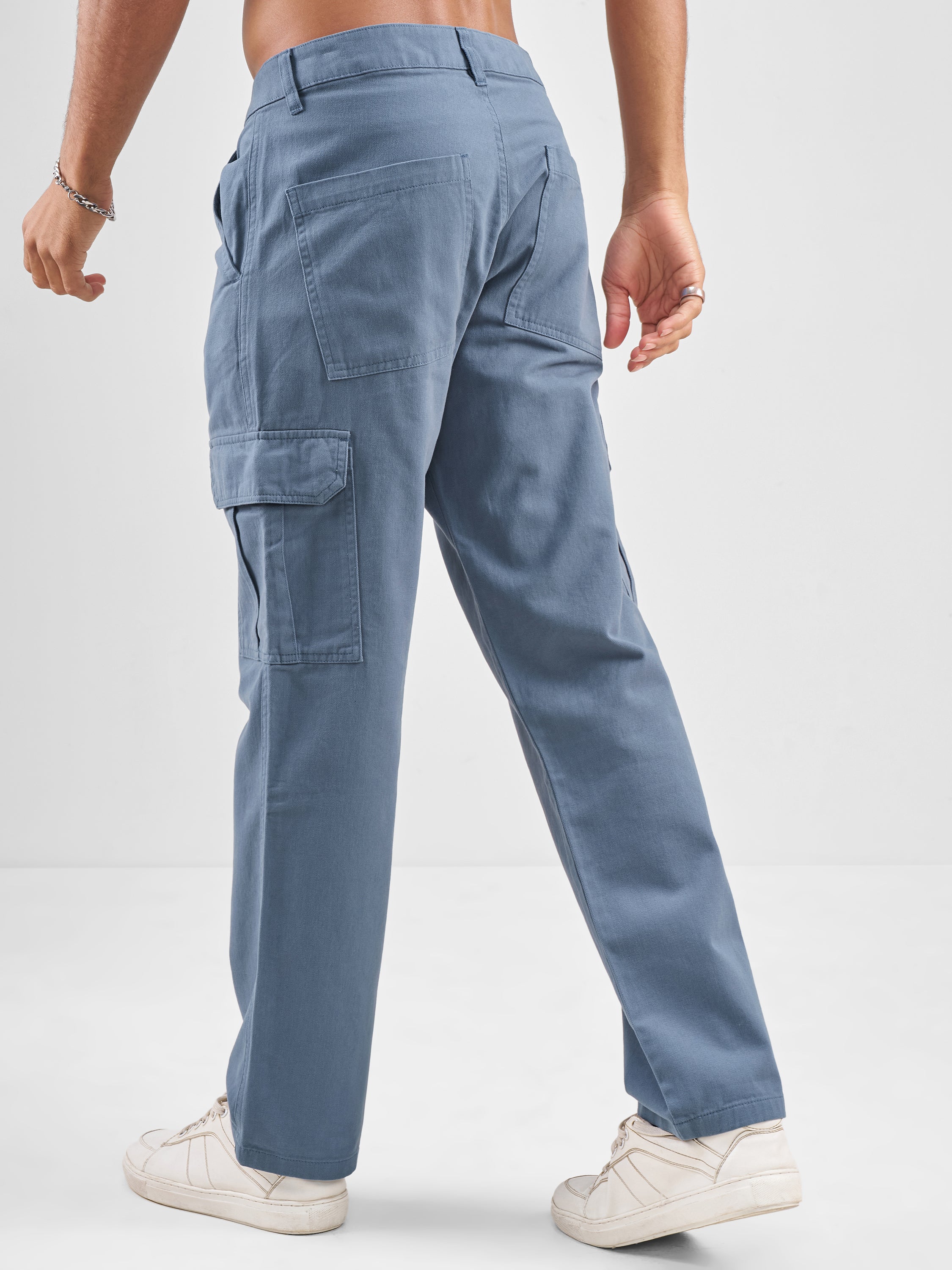 Highlander Men Blue Straight Fit Solid Cargos - Blue - Image 3