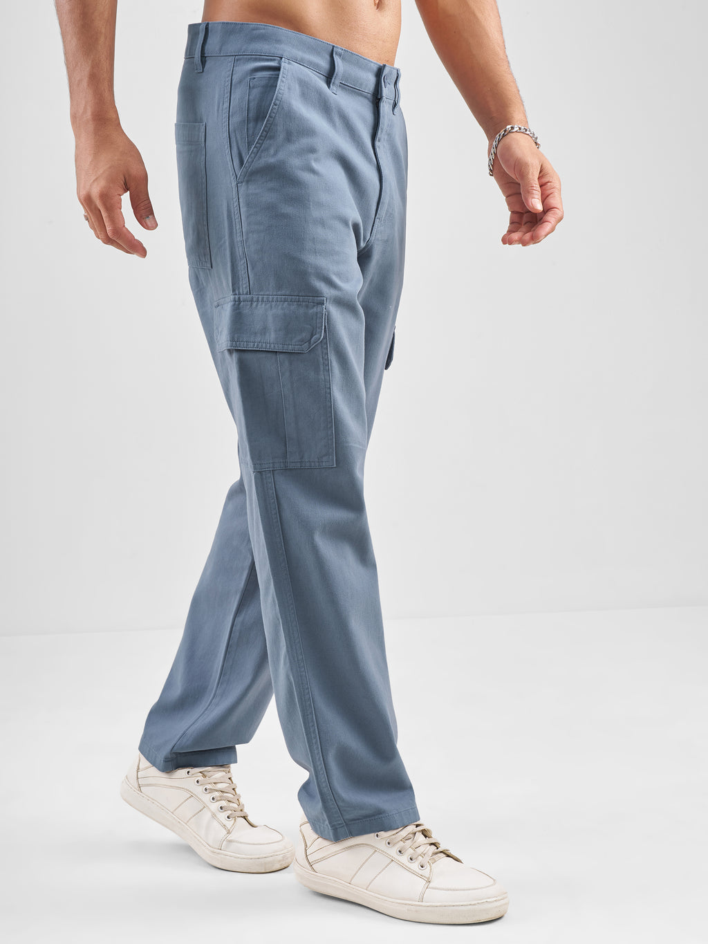 Highlander Men Blue Straight Fit Solid Cargos - Blue - Image 6