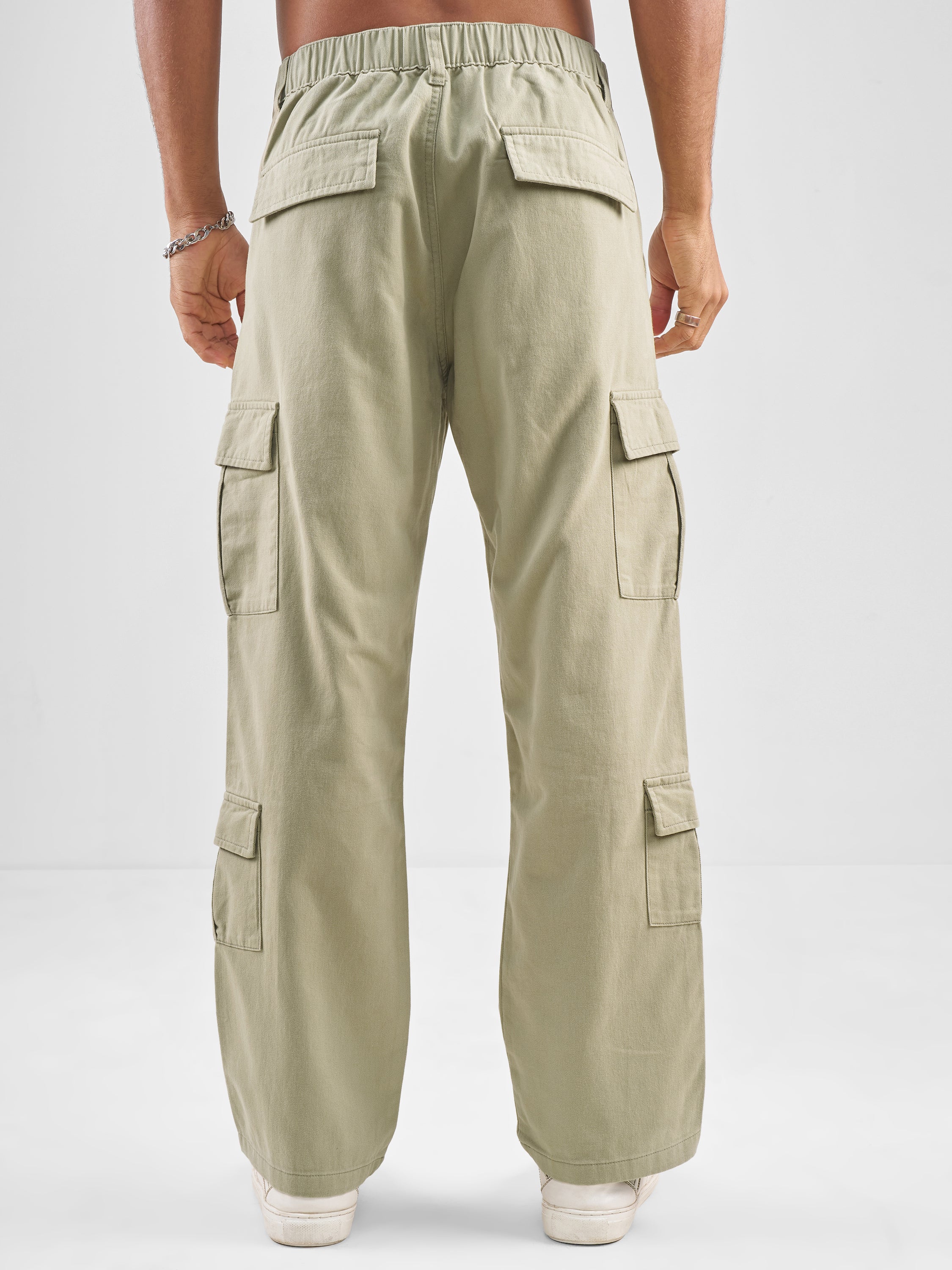 Highlander Men Beige Straight Fit Solid Cargos - Beige - Image 3