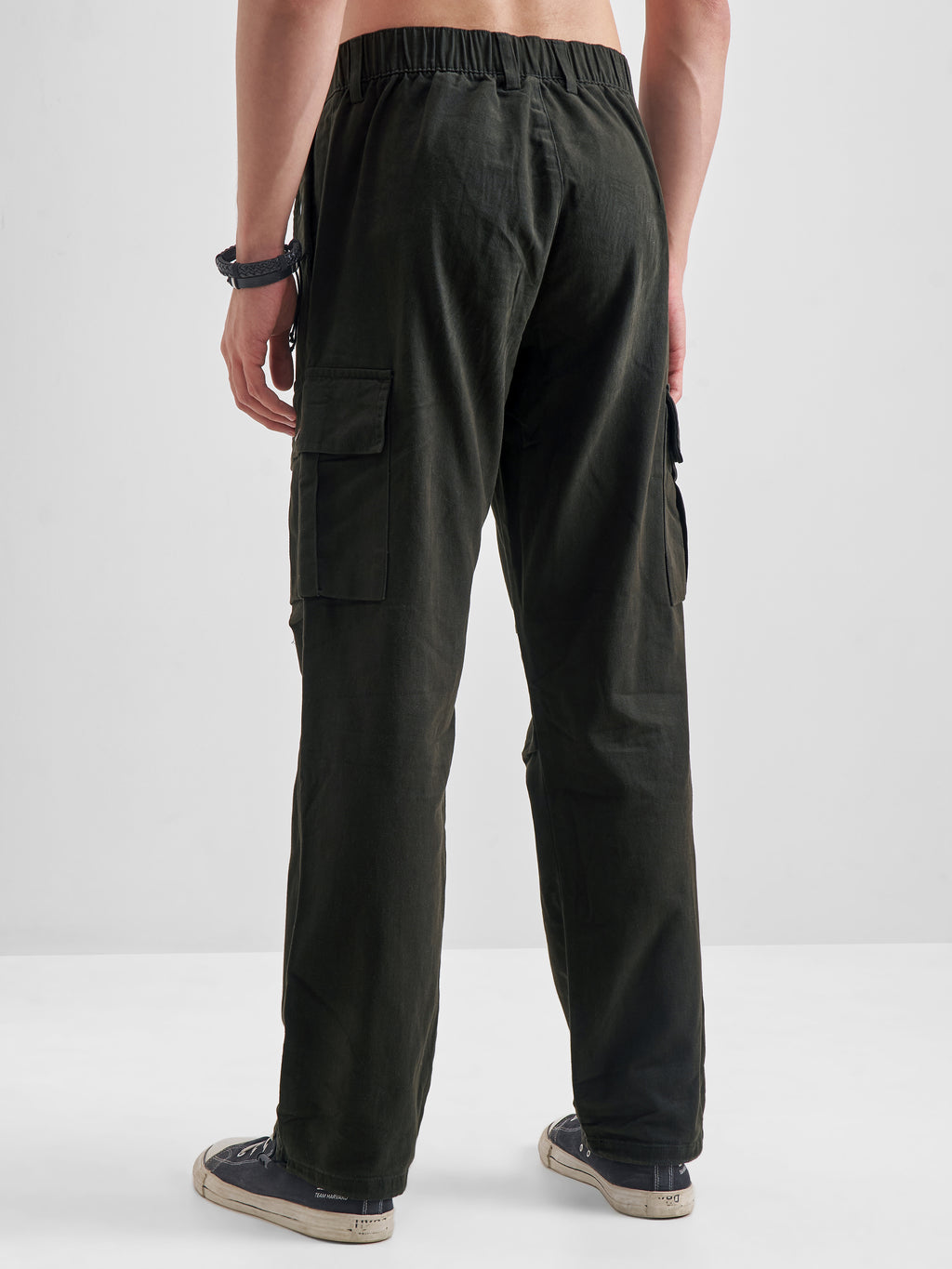 Highlander Men Black Straight Fit Solid Cargos - Black - Image 3
