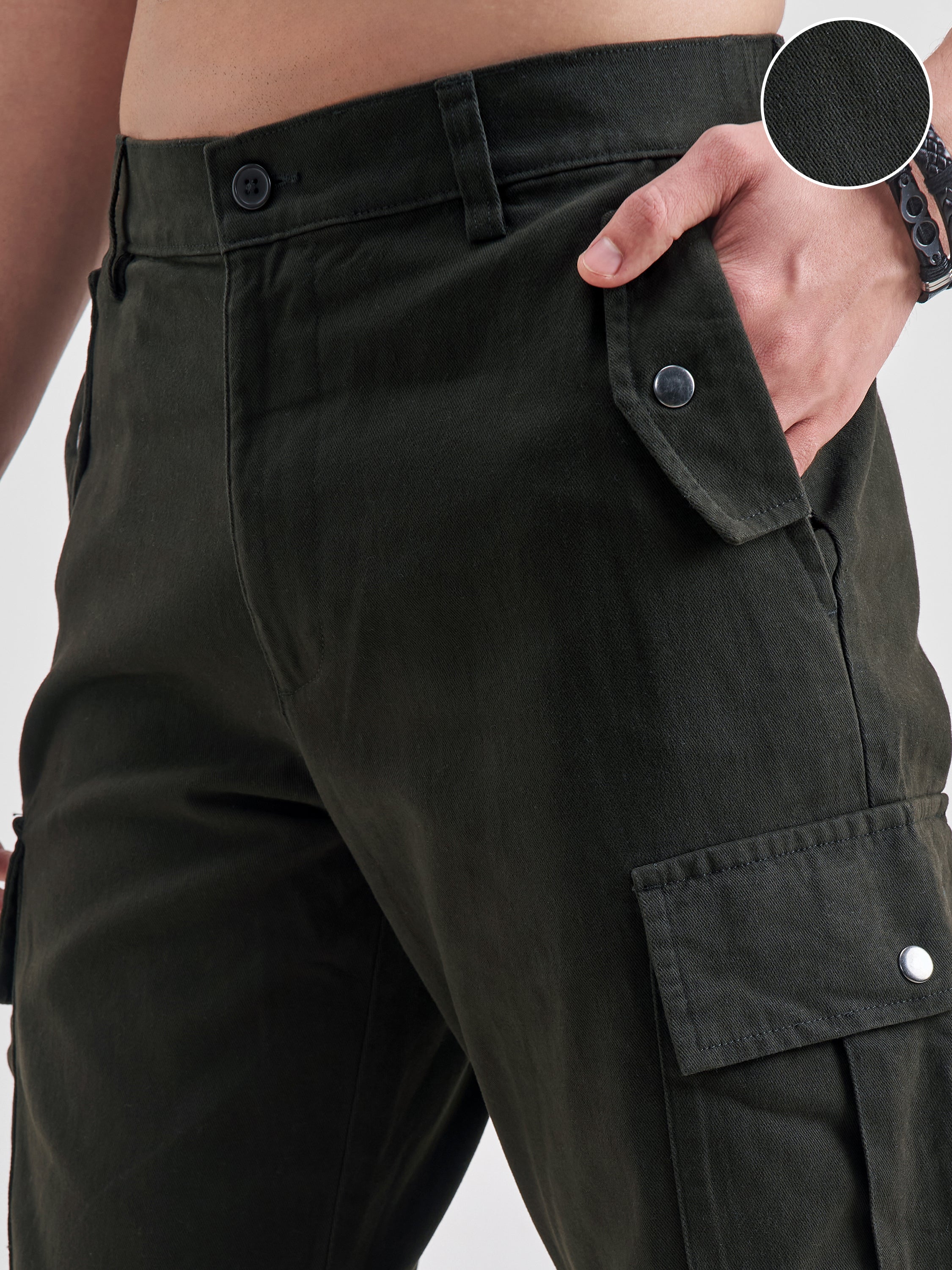 Highlander Men Black Straight Fit Solid Cargos - Black - Image 5