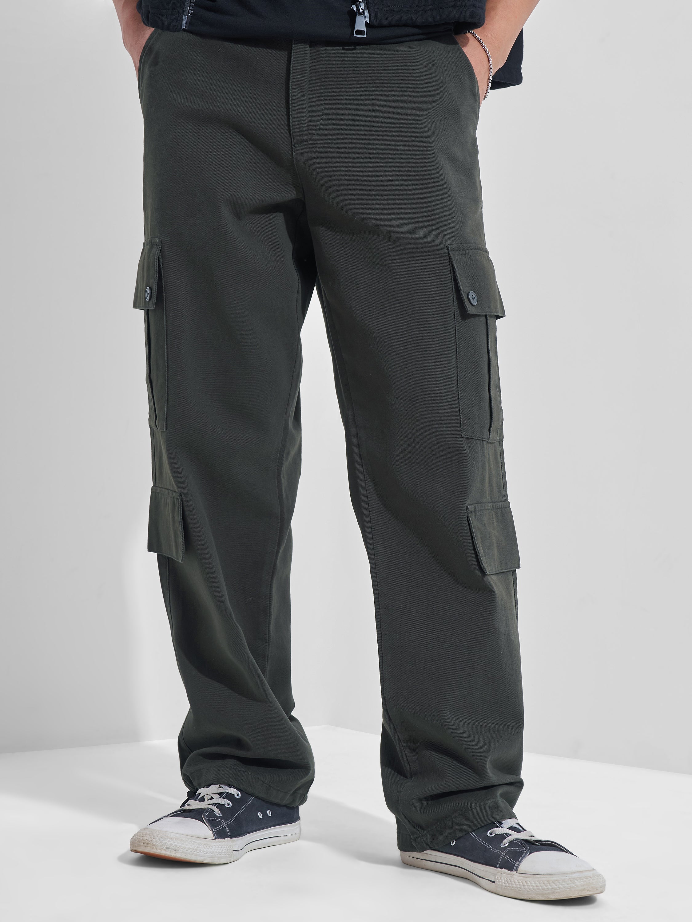 Highlander Men Black Straight Fit Solid Cargos - Black - Image 1