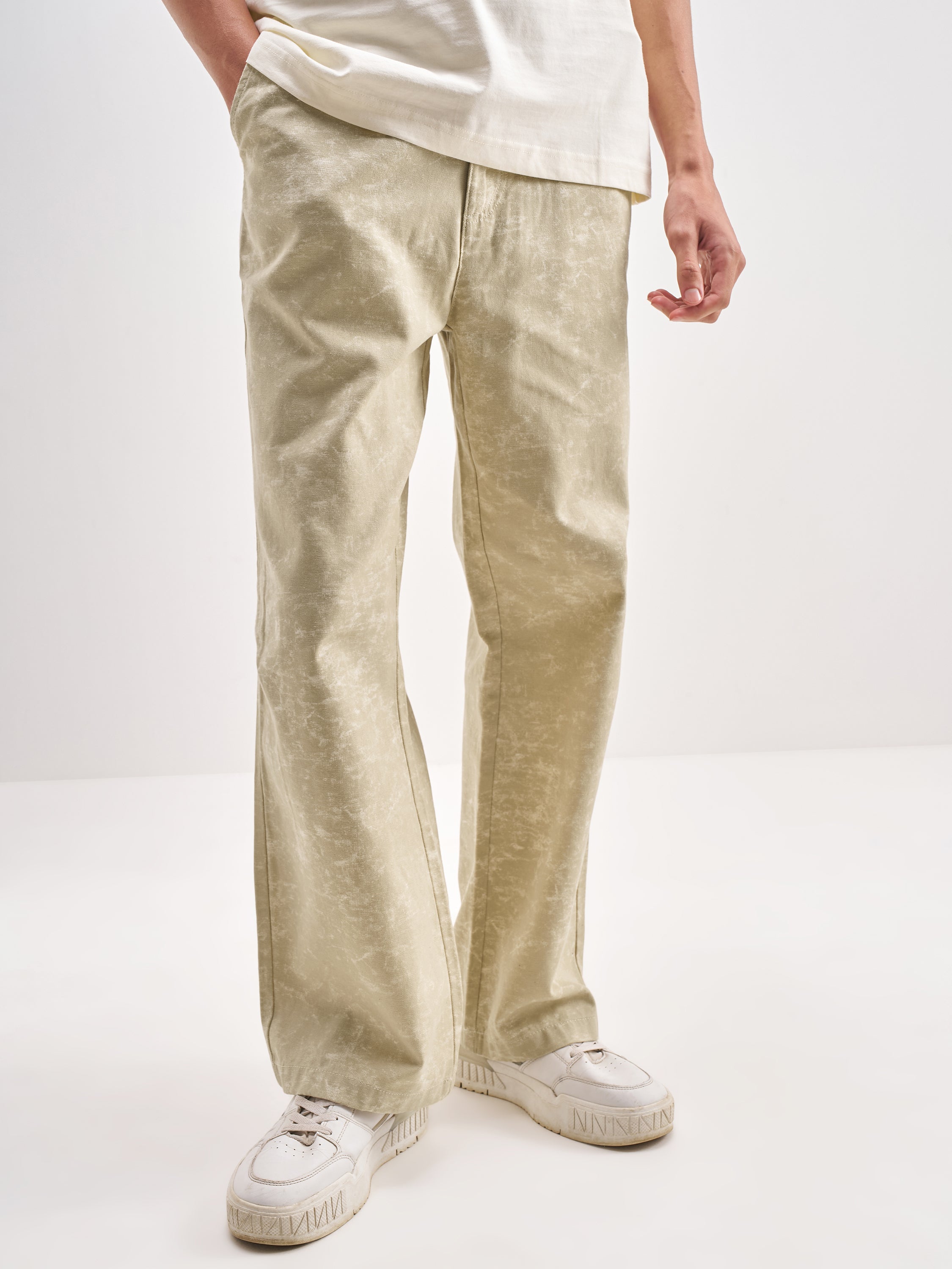 Highlander Men Beige Baggy Fit Printed Regular Trouser - Beige - Image 1