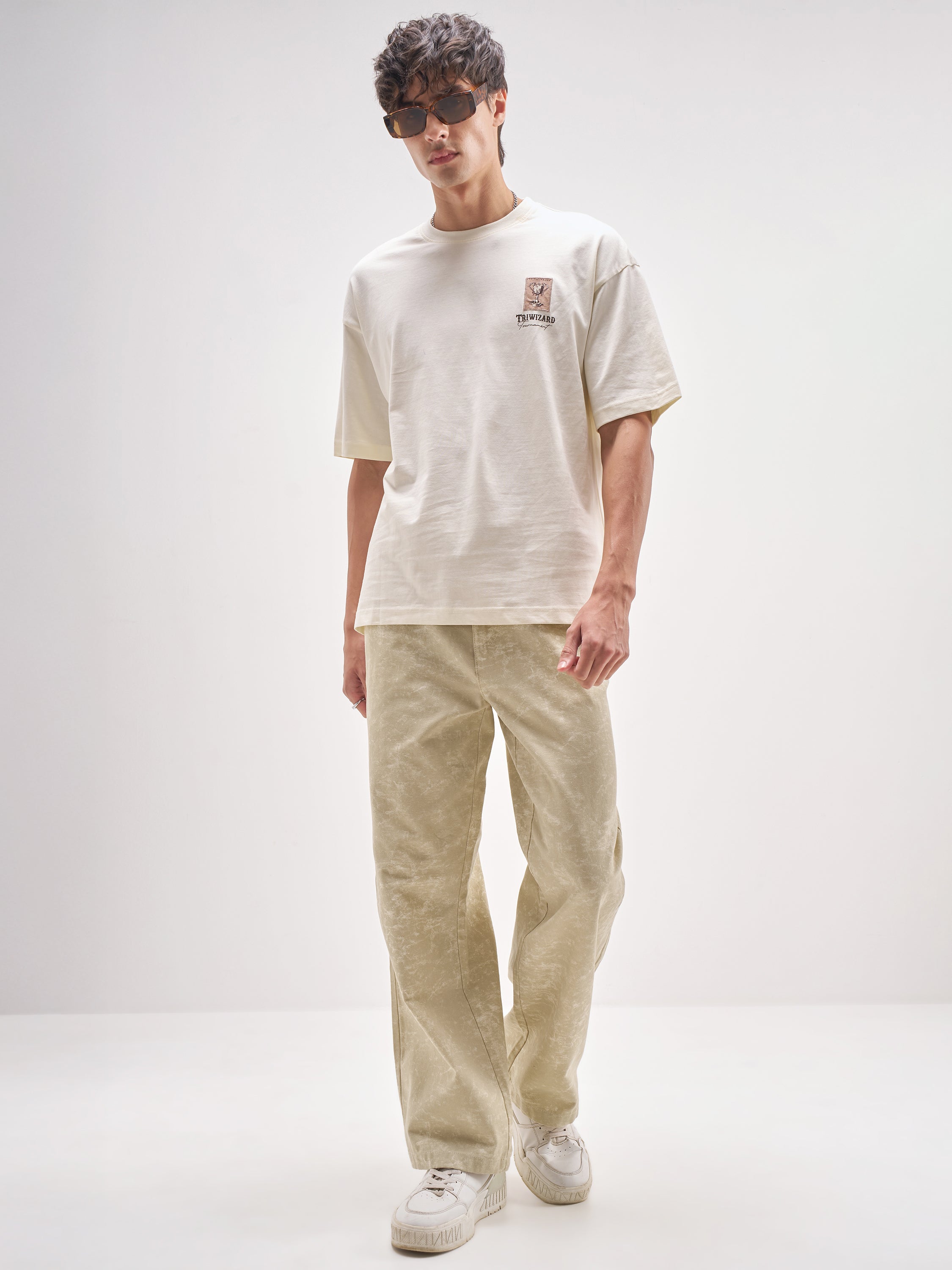 Highlander Men Beige Baggy Fit Printed Regular Trouser - Beige - Image 2