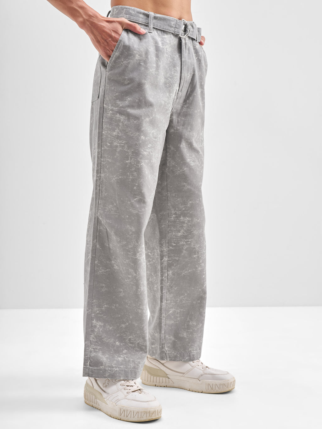 Highlander Men Grey Baggy Fit Printed Regular Trouser - Grey - Image 6
