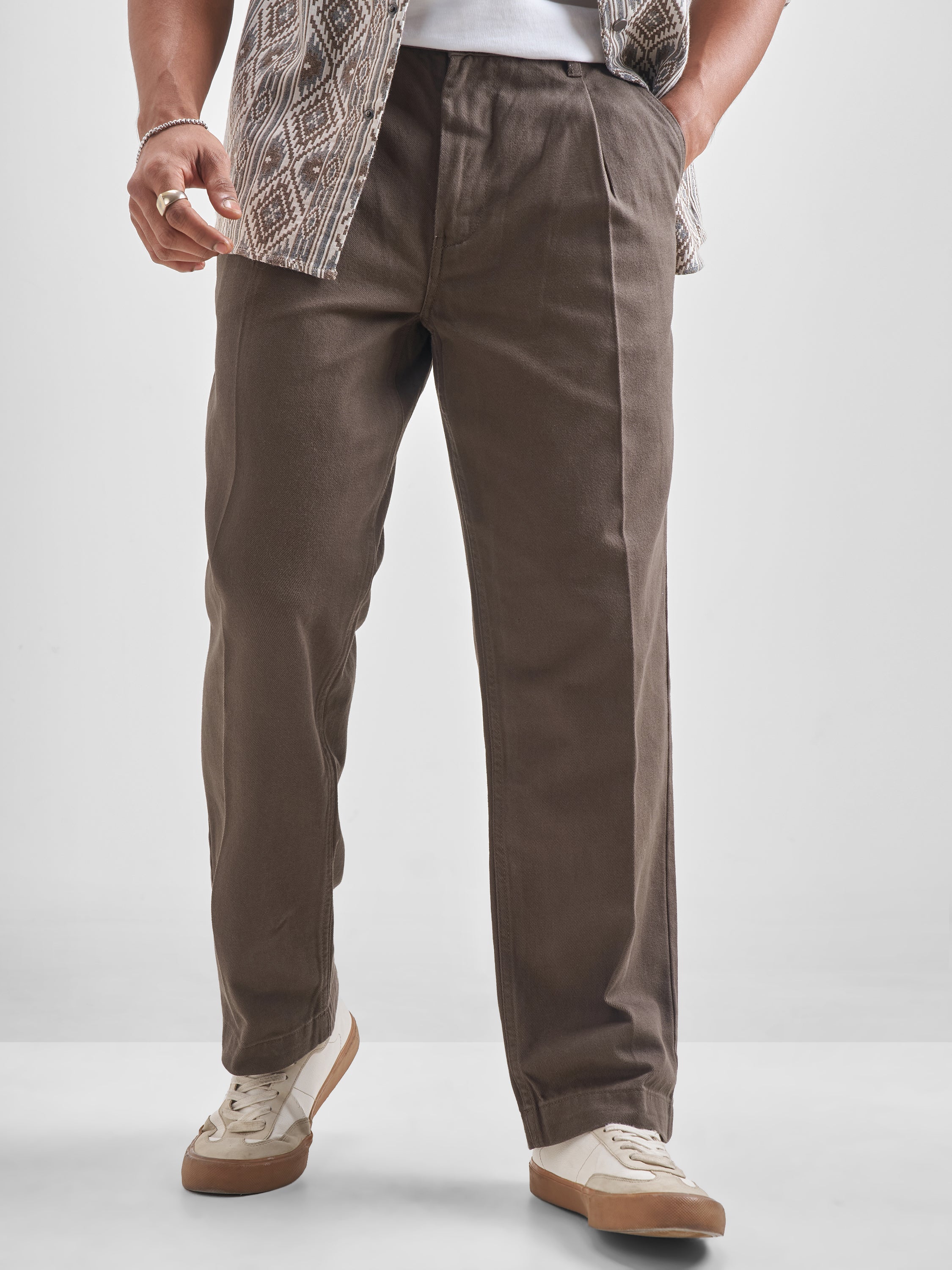 Highlander Men Brown Relaxed Fit Solid Regular Trouser - Brown - Image 1