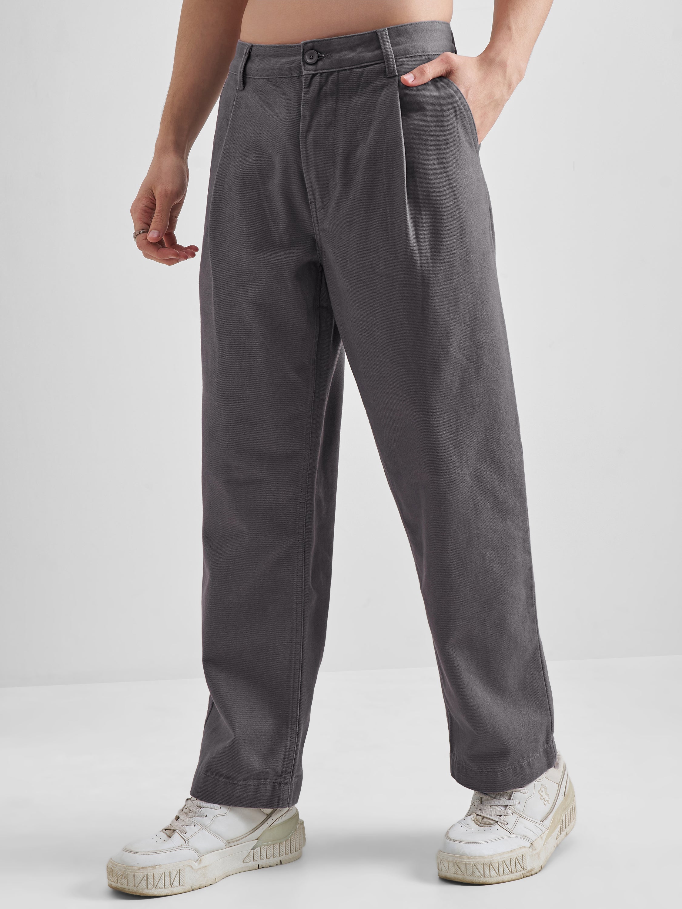 Highlander Men Grey Relaxed Fit Solid Regular Trouser - Grey - Image 4