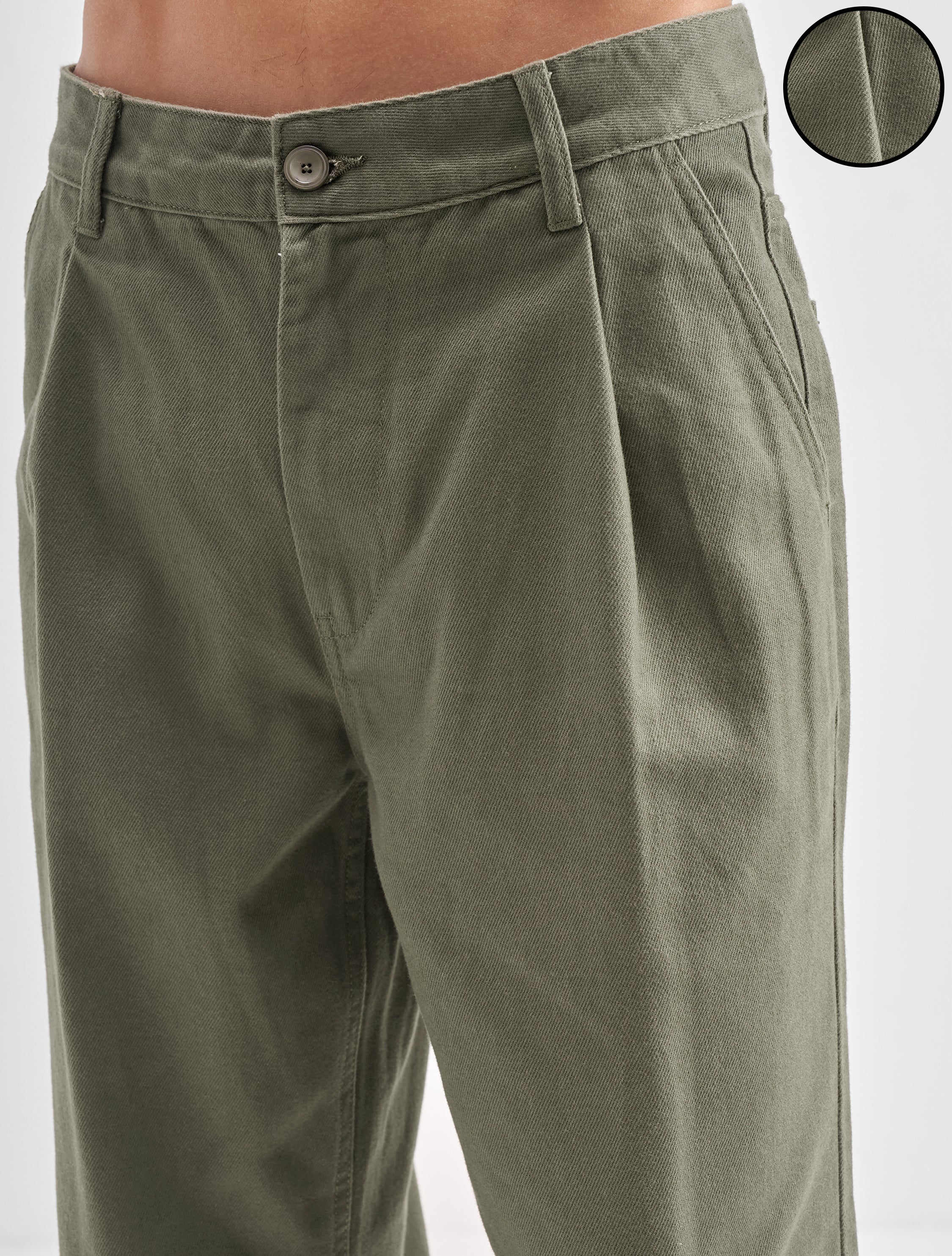 Highlander Men Olive Baggy Fit Solid Regular Trouser - Olive - Image 5