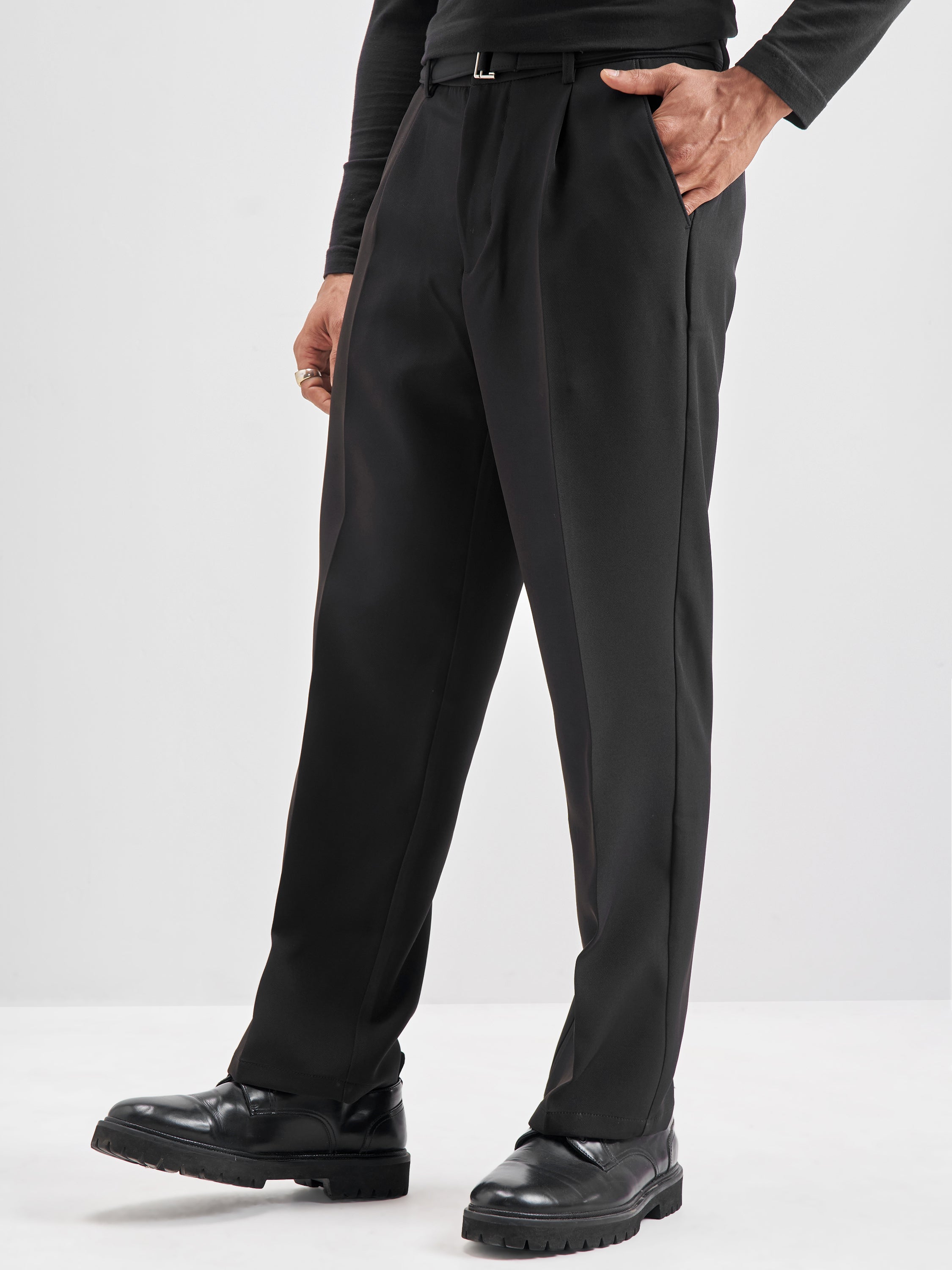 Highlander Men Black Solid Formal Trouser - Black - Image 4