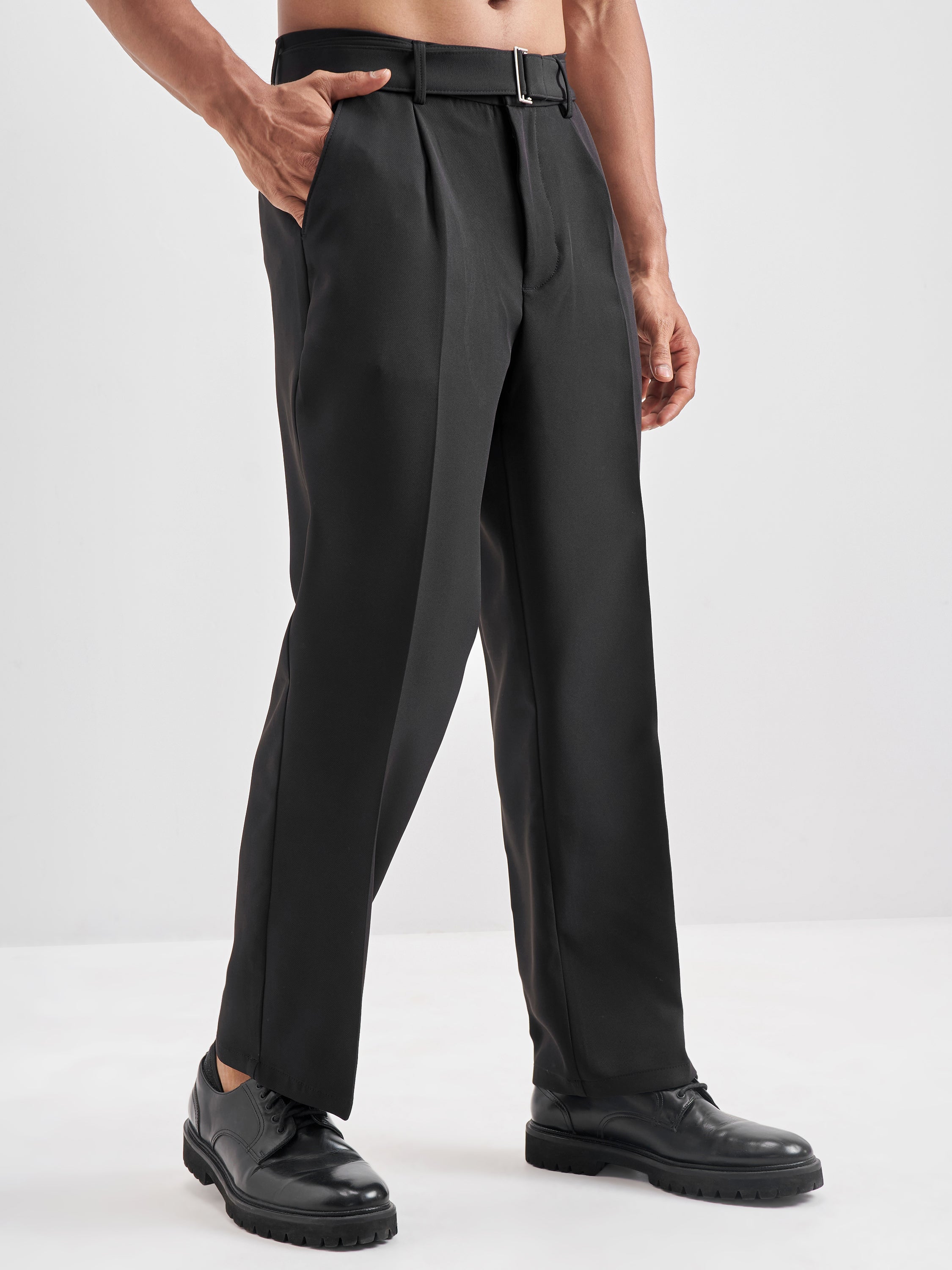 Highlander Men Black Solid Formal Trouser - Black - Image 6