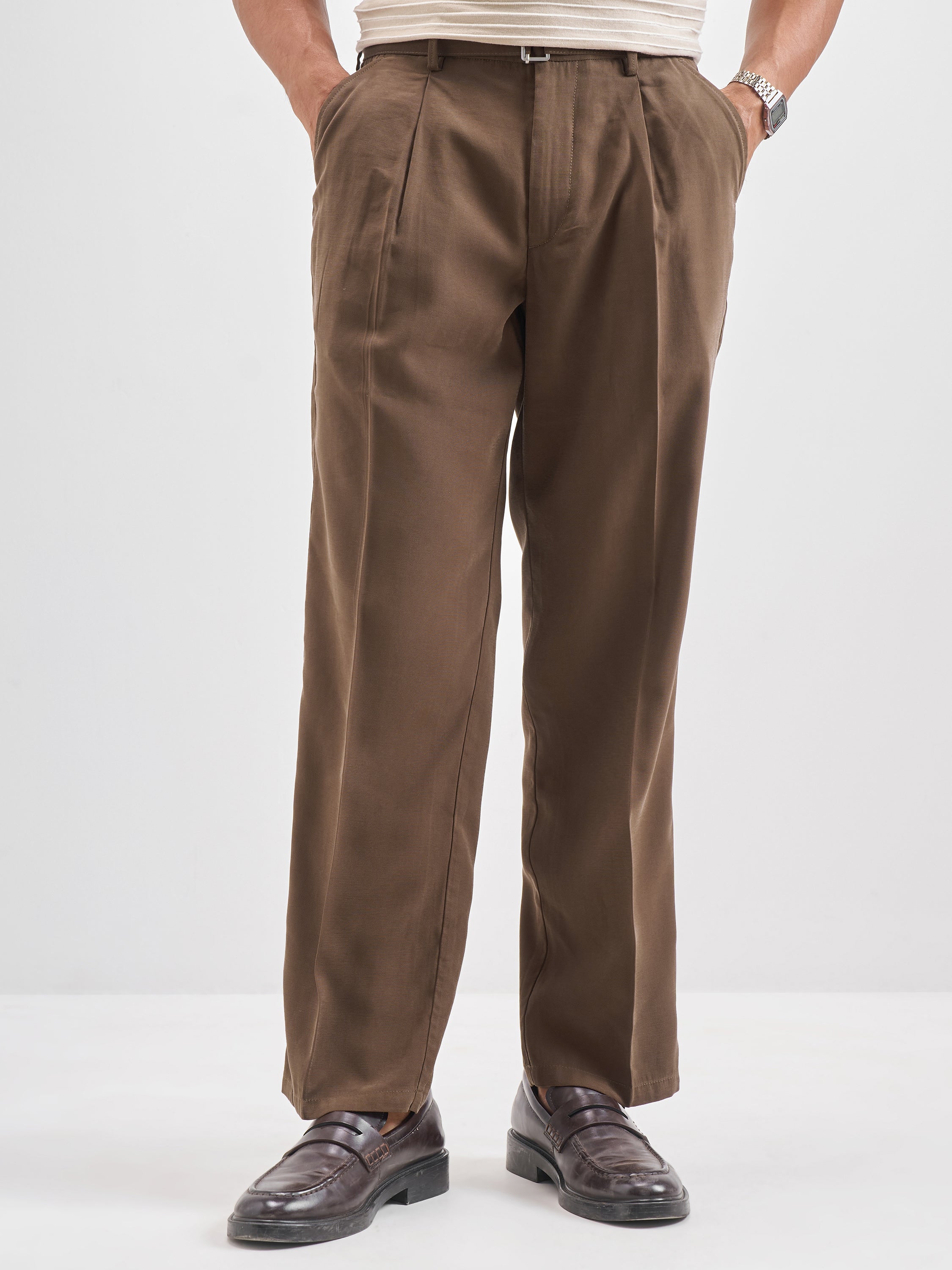 Highlander Men Brown Solid Formal Trouser - Brown - Image 1